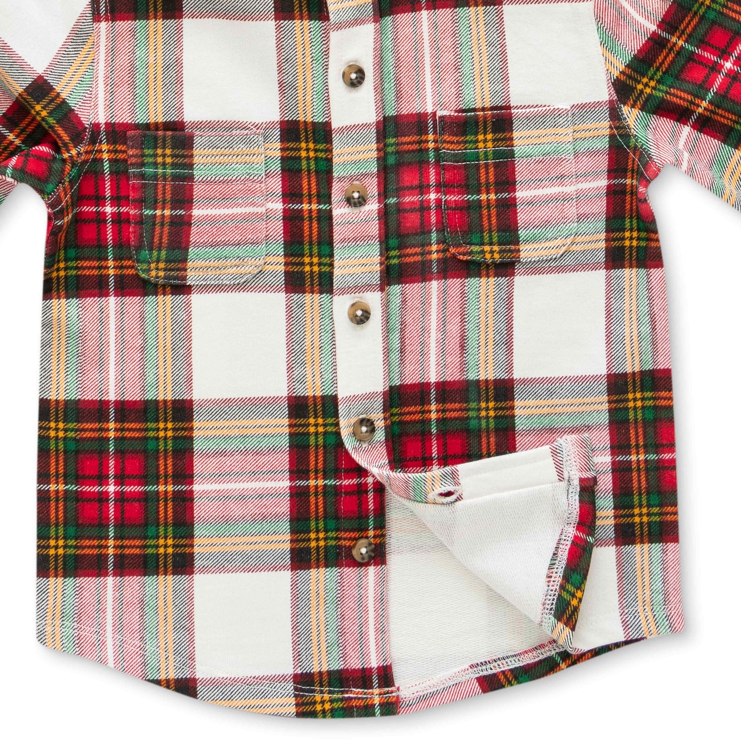 Boys' Long Sleeve Button-Up Flannel Shirt – Red, Pink & White Holiday Plaid