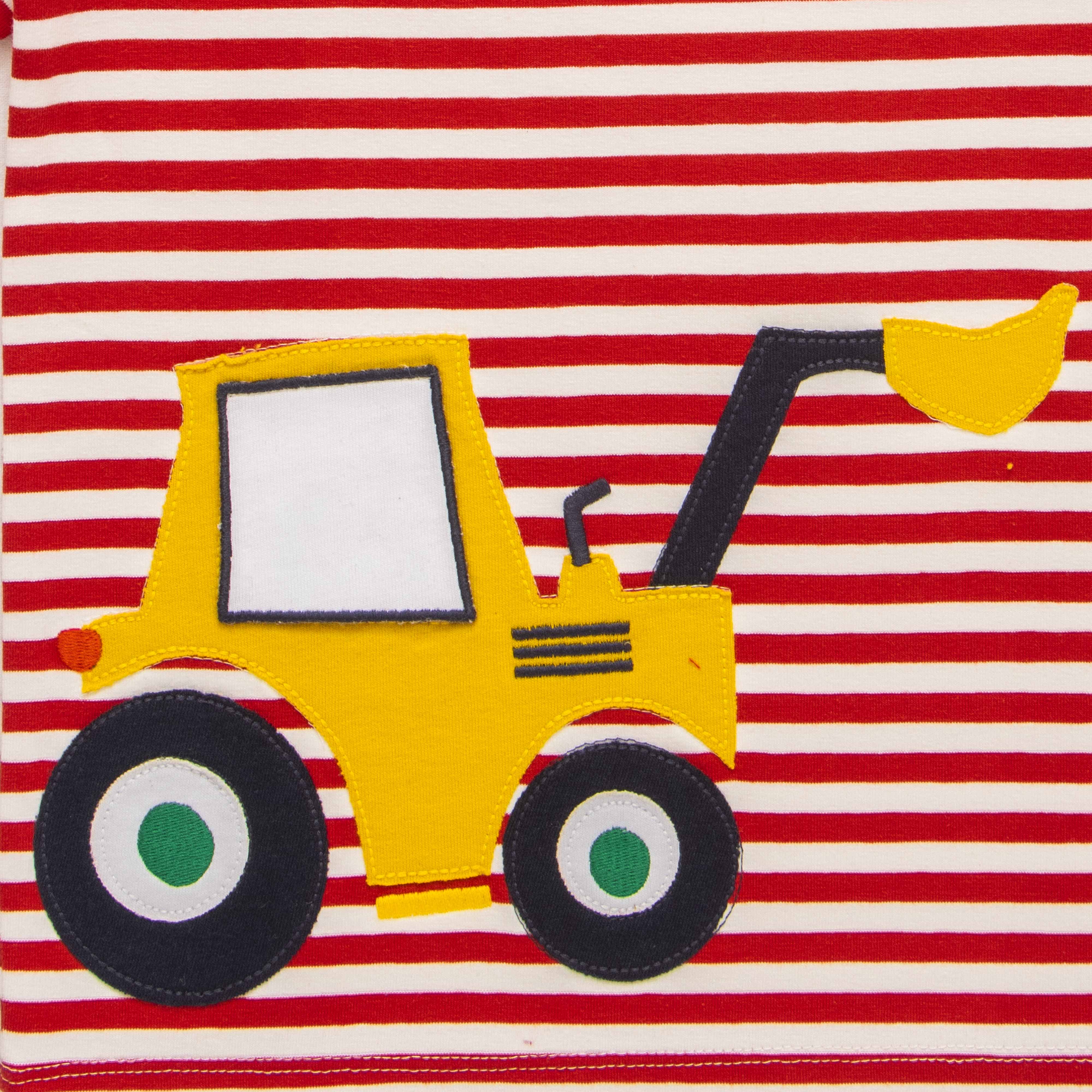 Boys Blue Stripes with Digger Patch work Half Sleeve Bio Washed T-shirts - Blue & Red