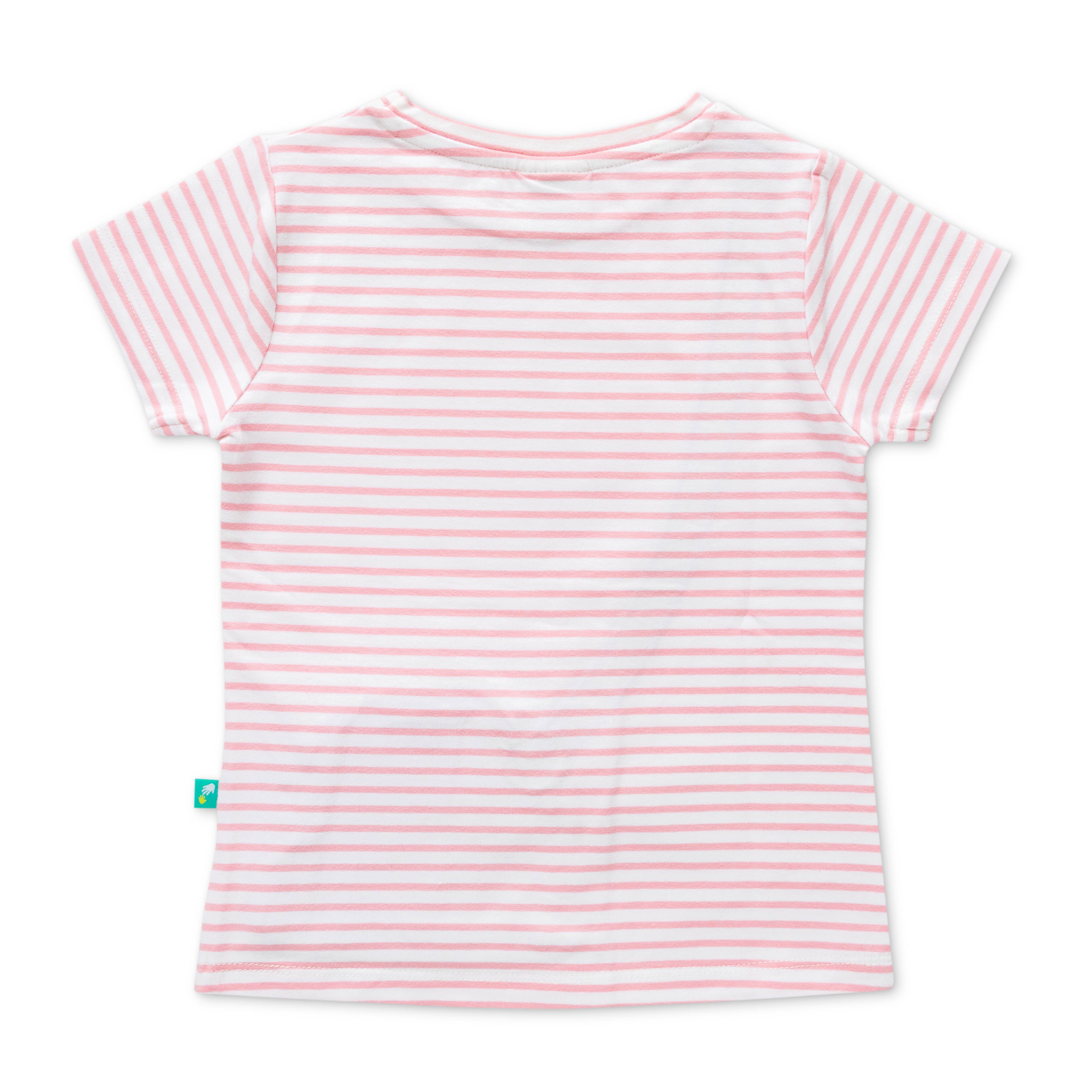 Girls Cotton Toddler Striped T Shirt With Embellished Pocket Round Neck Pink