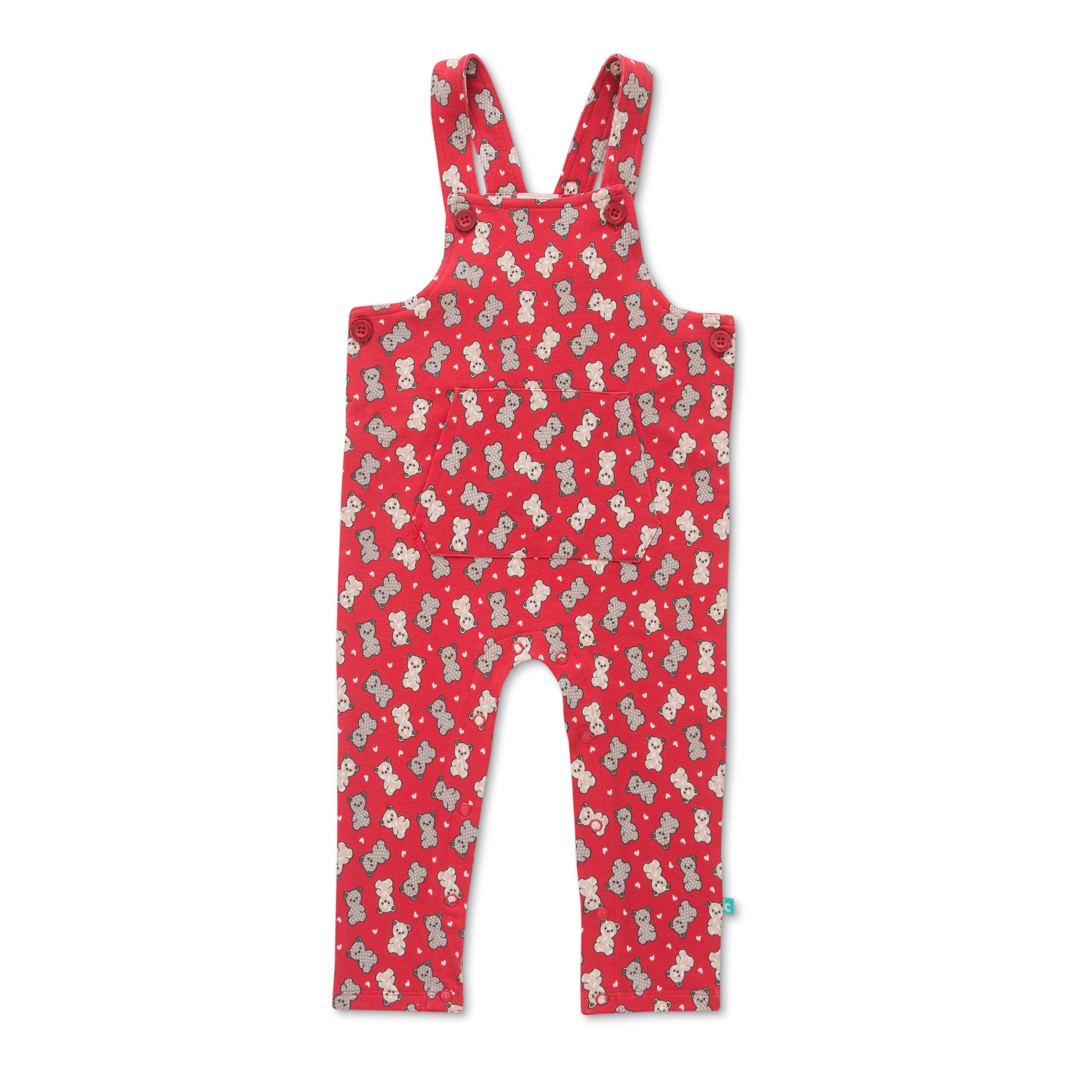 Girls Interlock Infants All Over Print Dungaree - Red