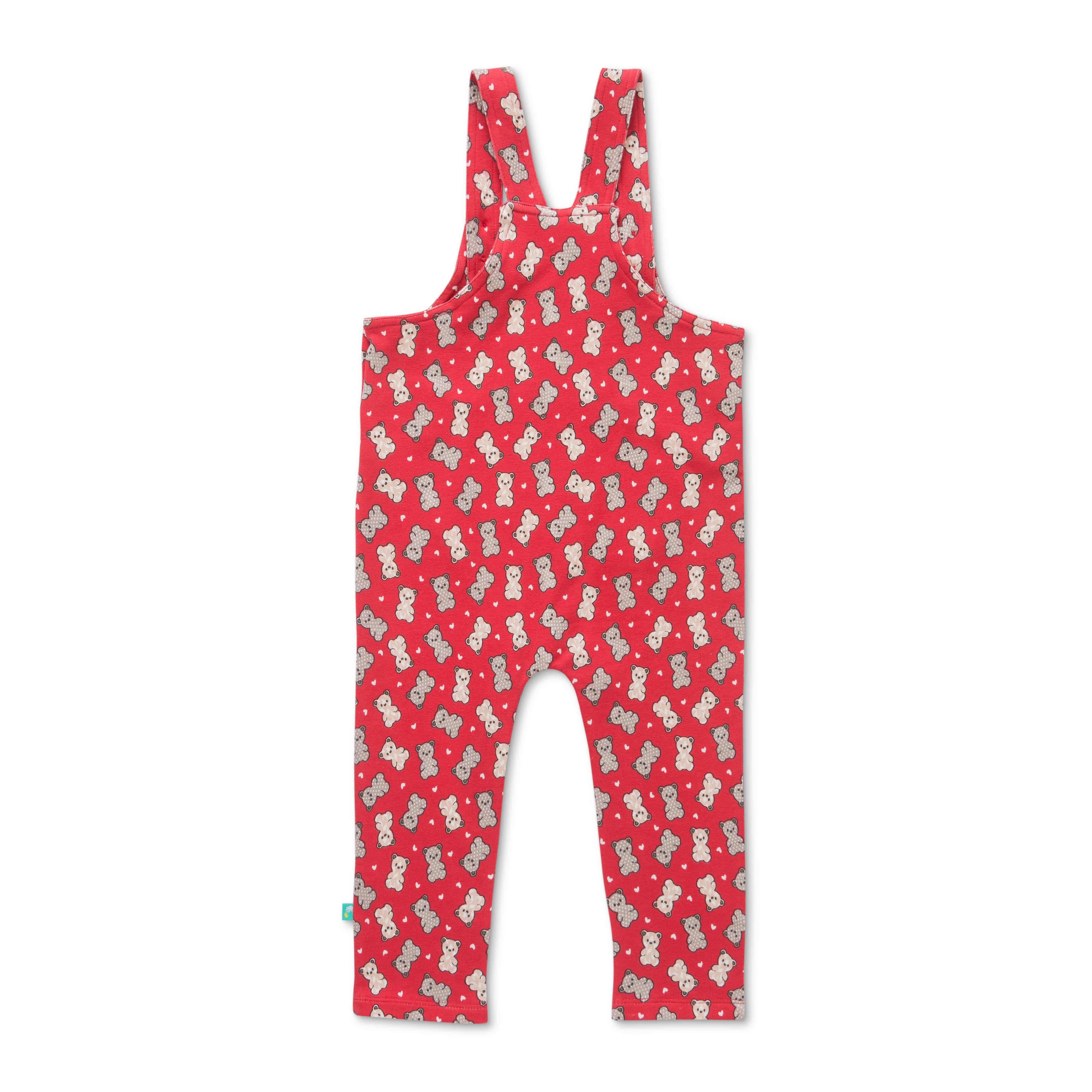 Girls Interlock Infants All Over Print Dungaree - Red