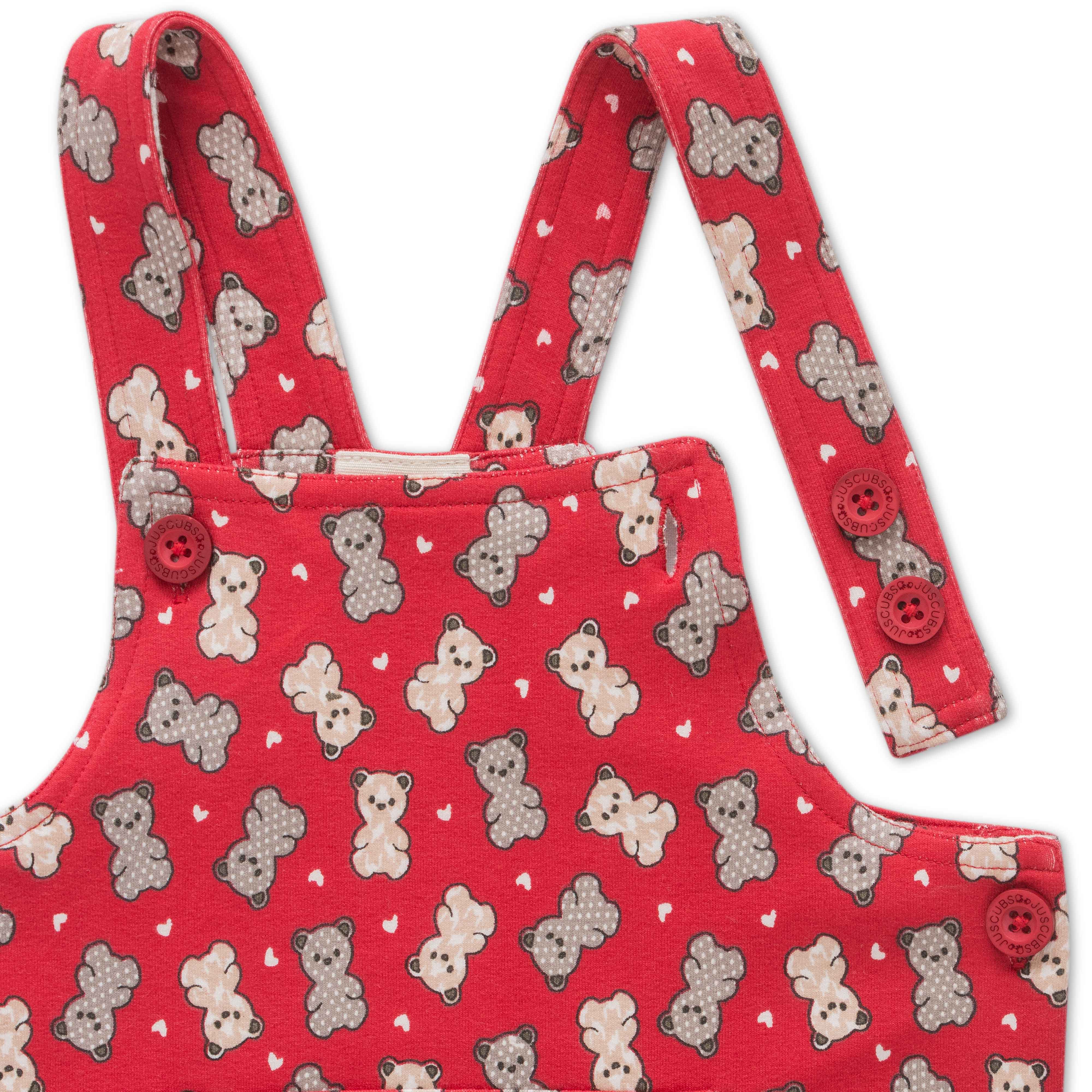 Girls Interlock Infants All Over Print Dungaree - Red
