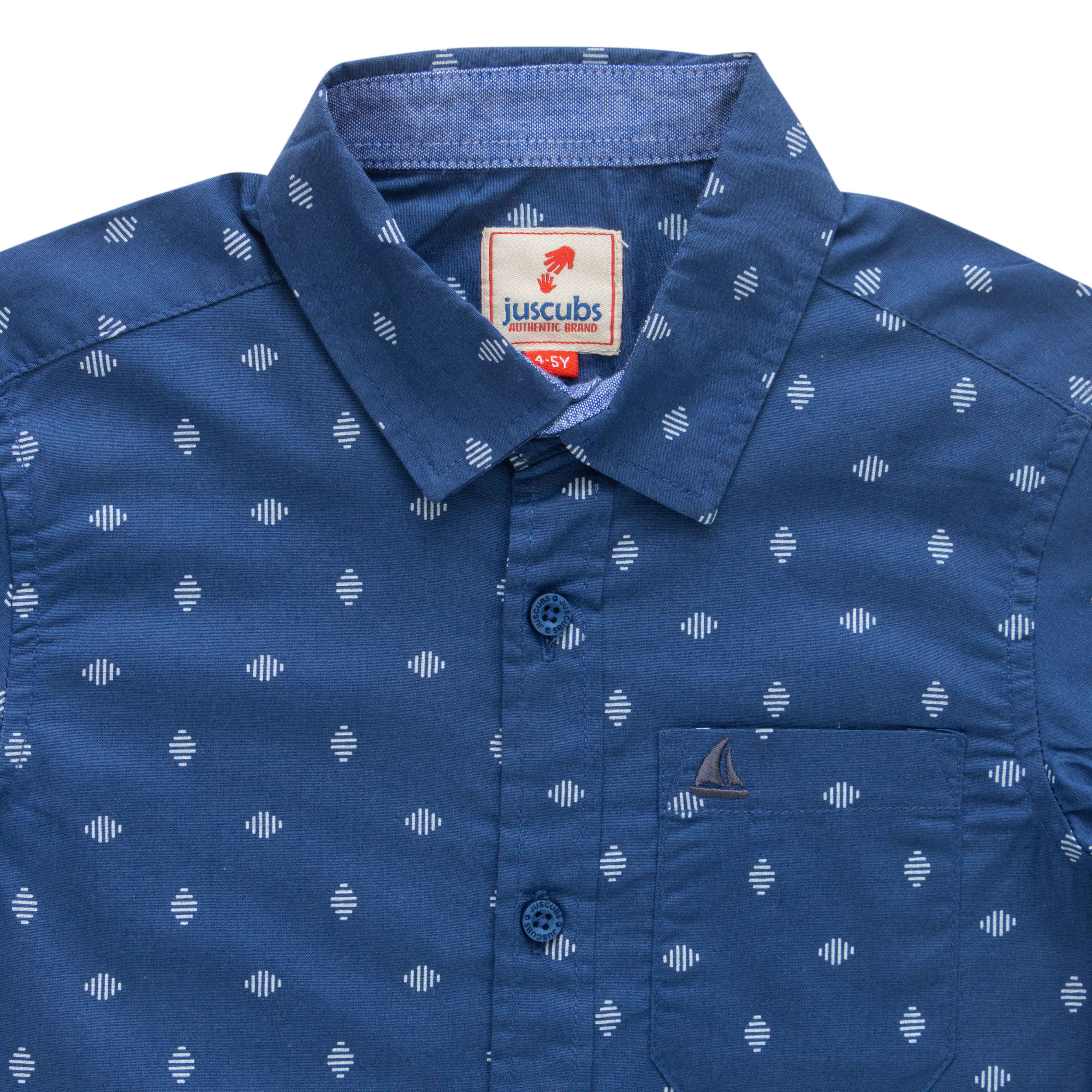 "Boys' Stylish Blue Printed Shirt & Mustard Cotton Shorts Set – Summer Casual Outfit"
