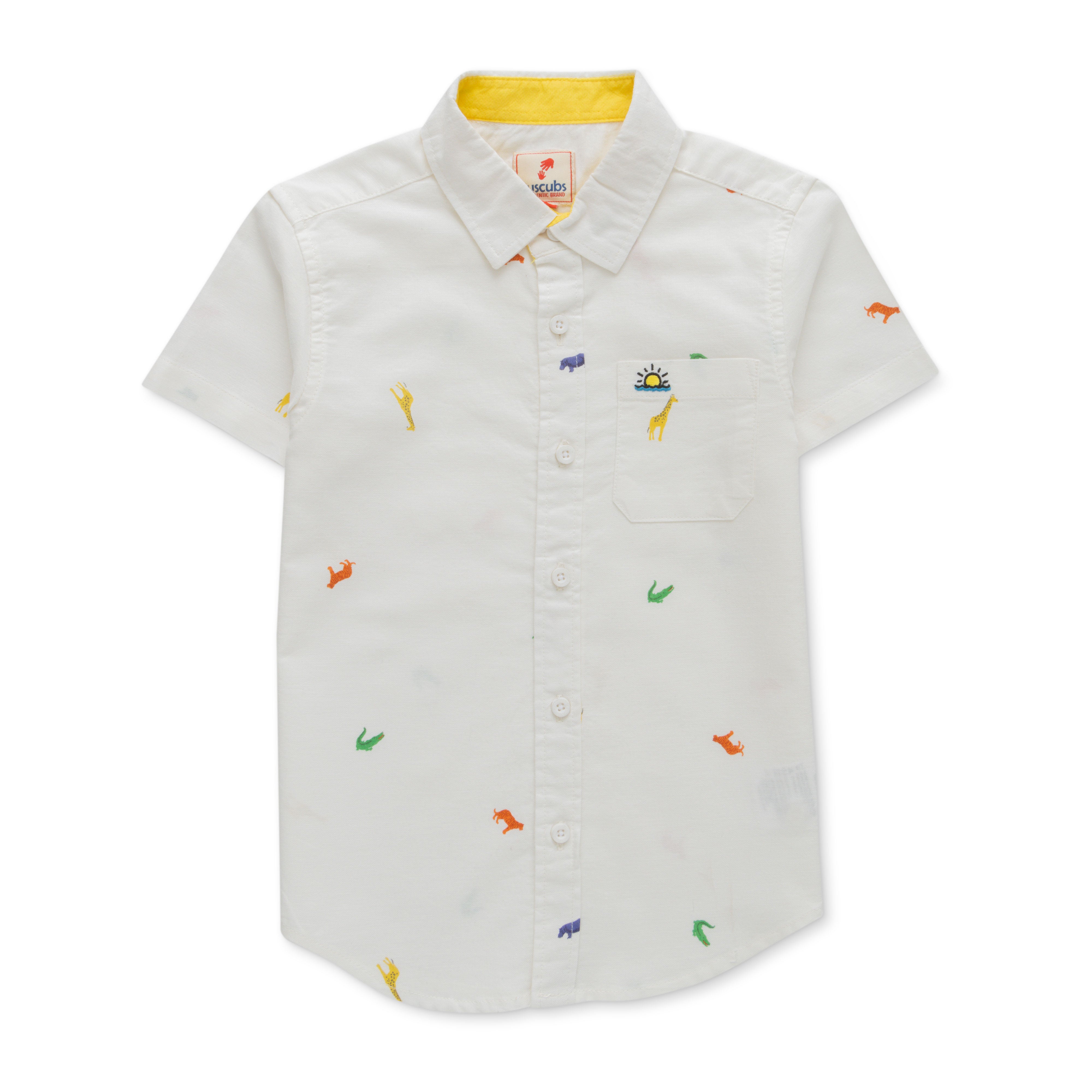 Boys Regular Fit Graphic Animal Printed Casual Shirt-White