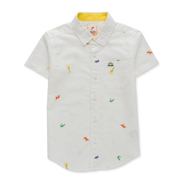 JusCubs Boys Regular Fit Graphic Animal Printed Casual Shirt-White