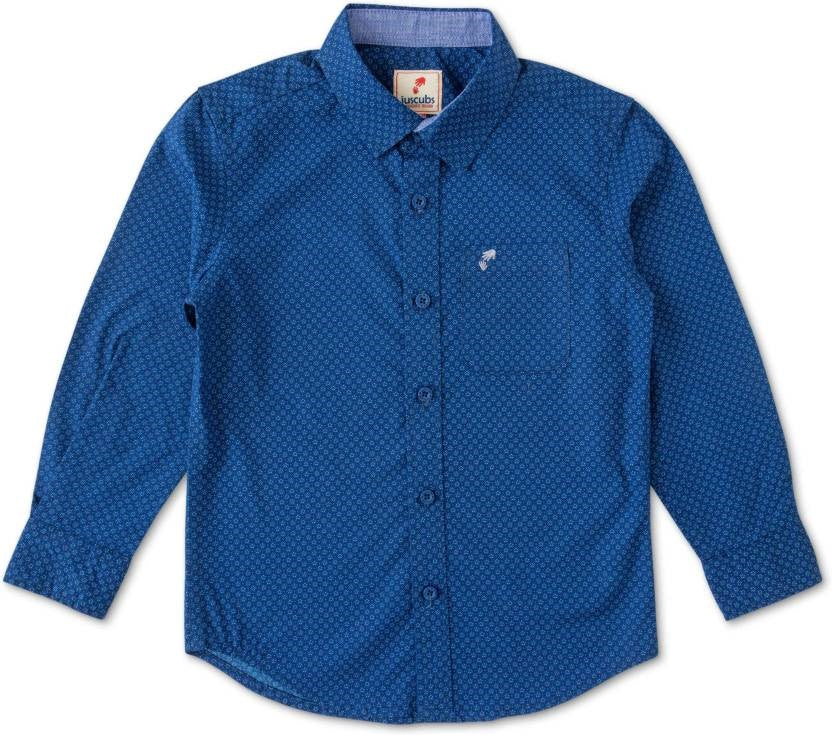 Boys Regular Fit All Over Printed Casual Shirt-Dark Blue