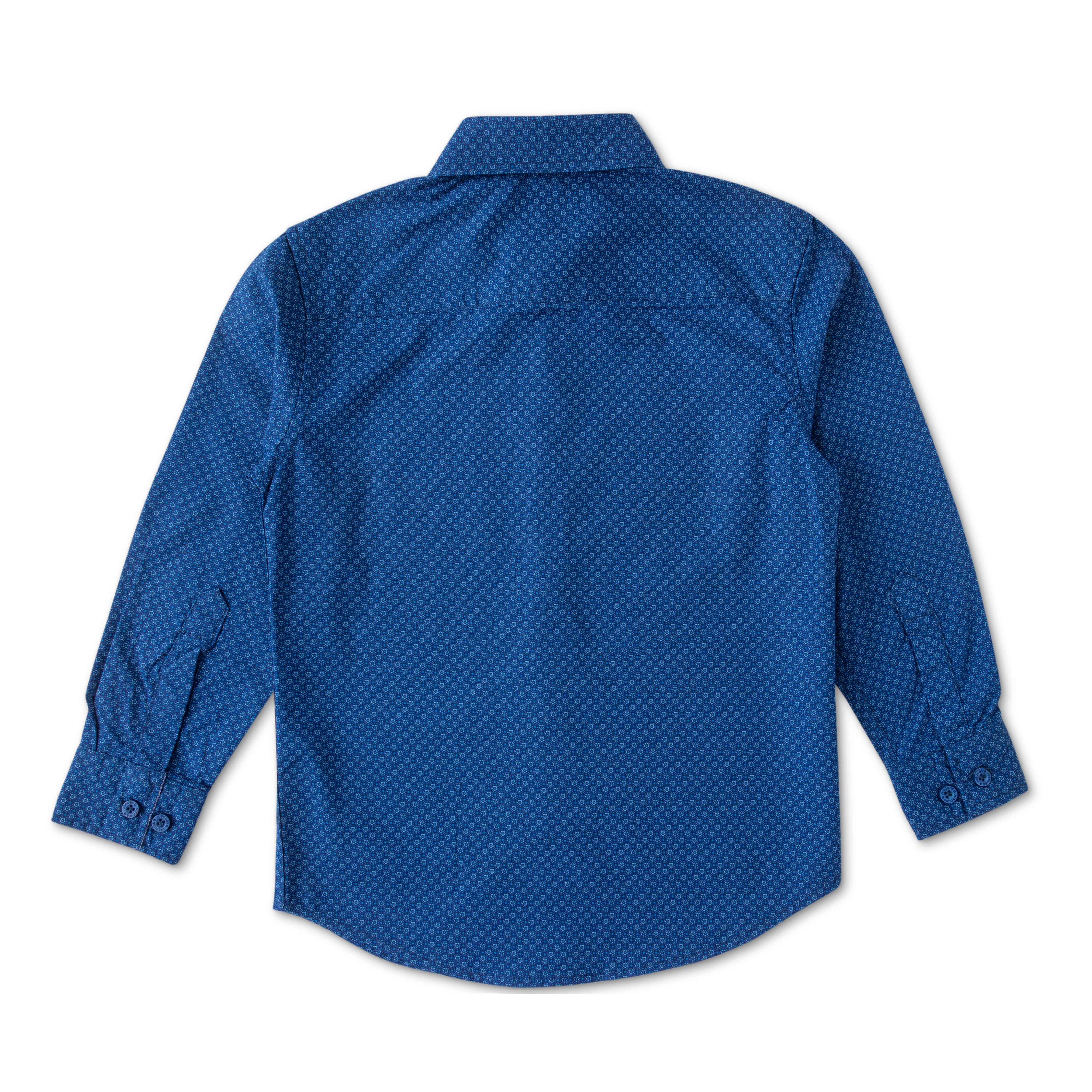 Boys Regular Fit All Over Printed Casual Shirt-Dark Blue