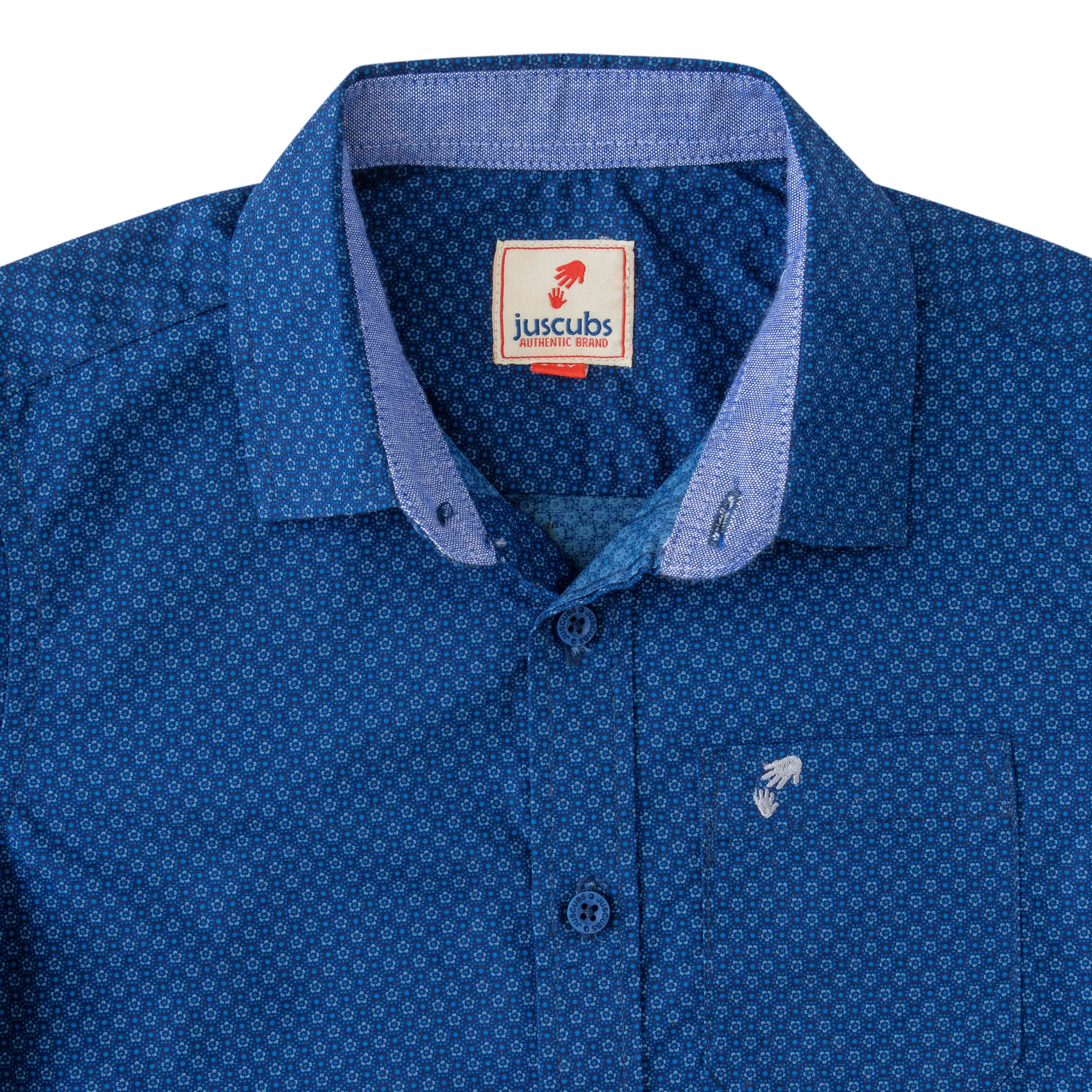 Boys Regular Fit All Over Printed Casual Shirt-Dark Blue
