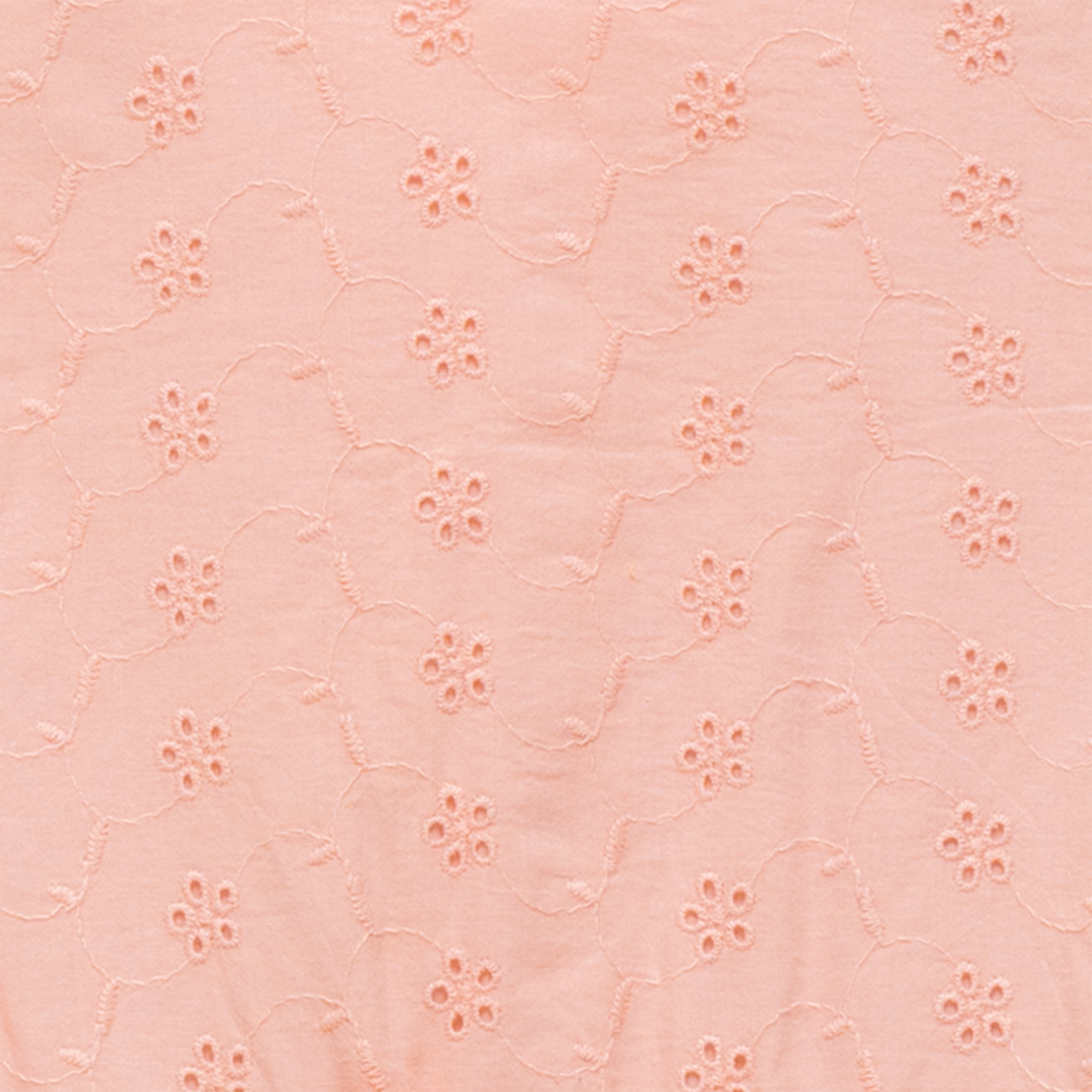 Girls Schiffli Cotton Puff Sleeve Bow Detail Dress - Pink