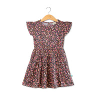 Girls  Cap Sleeve All over Print Dress - Black