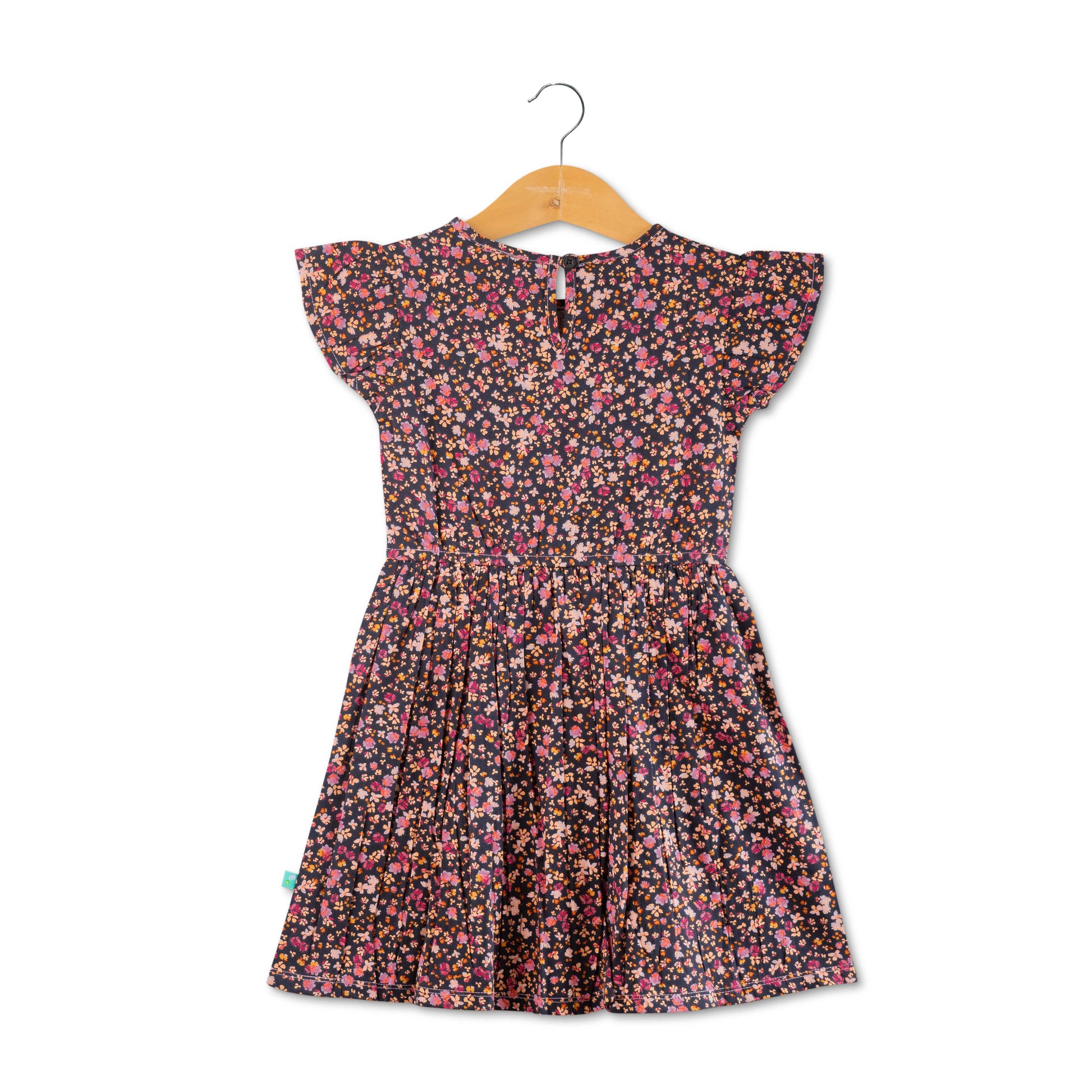 Girls  Cap Sleeve All over Print Dress - Black