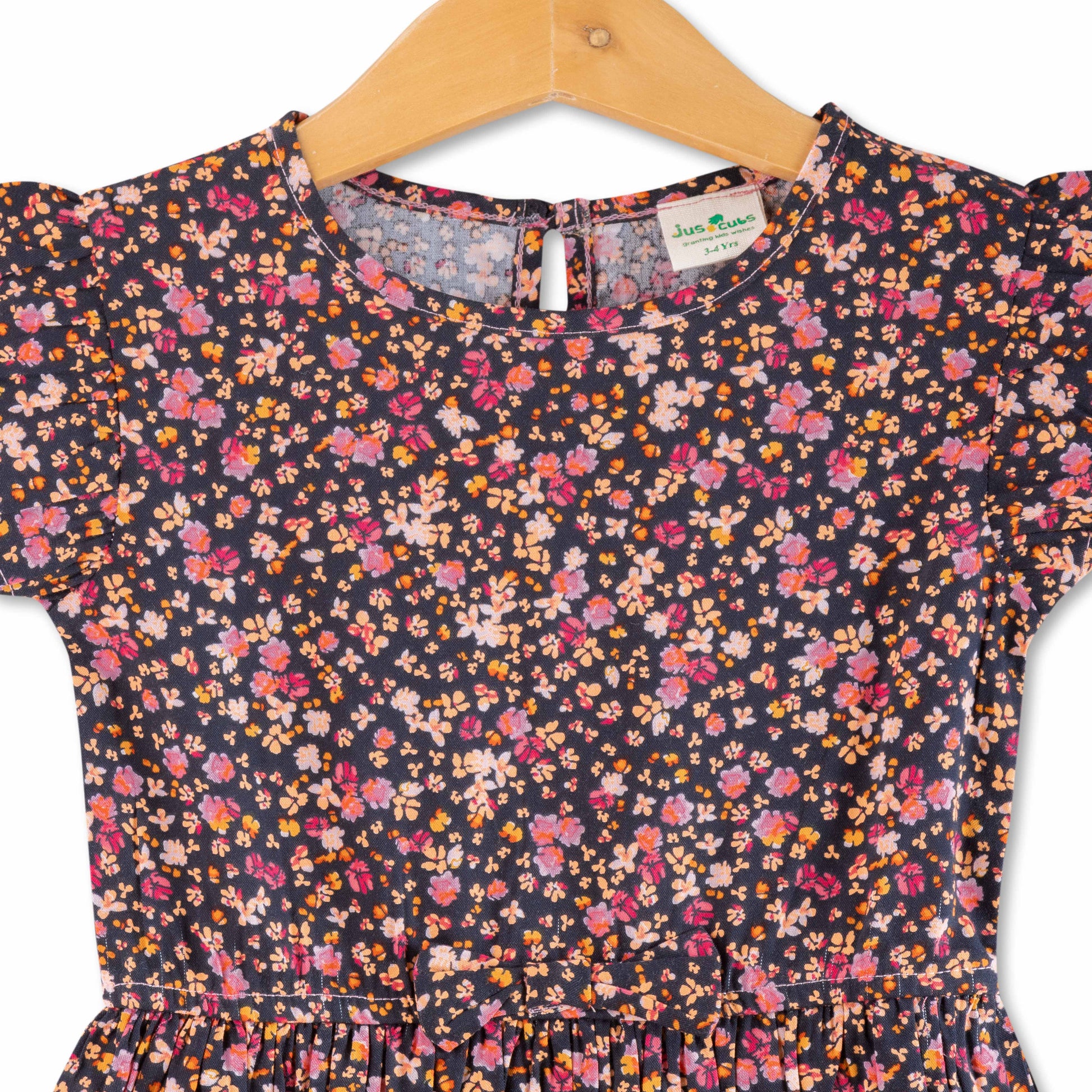 Girls  Cap Sleeve All over Print Dress - Black