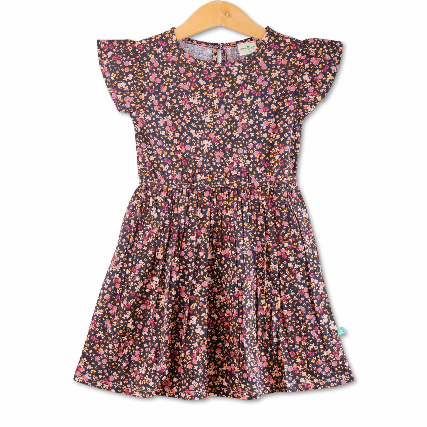 Girls  Cap Sleeve All over Print Dress - Black