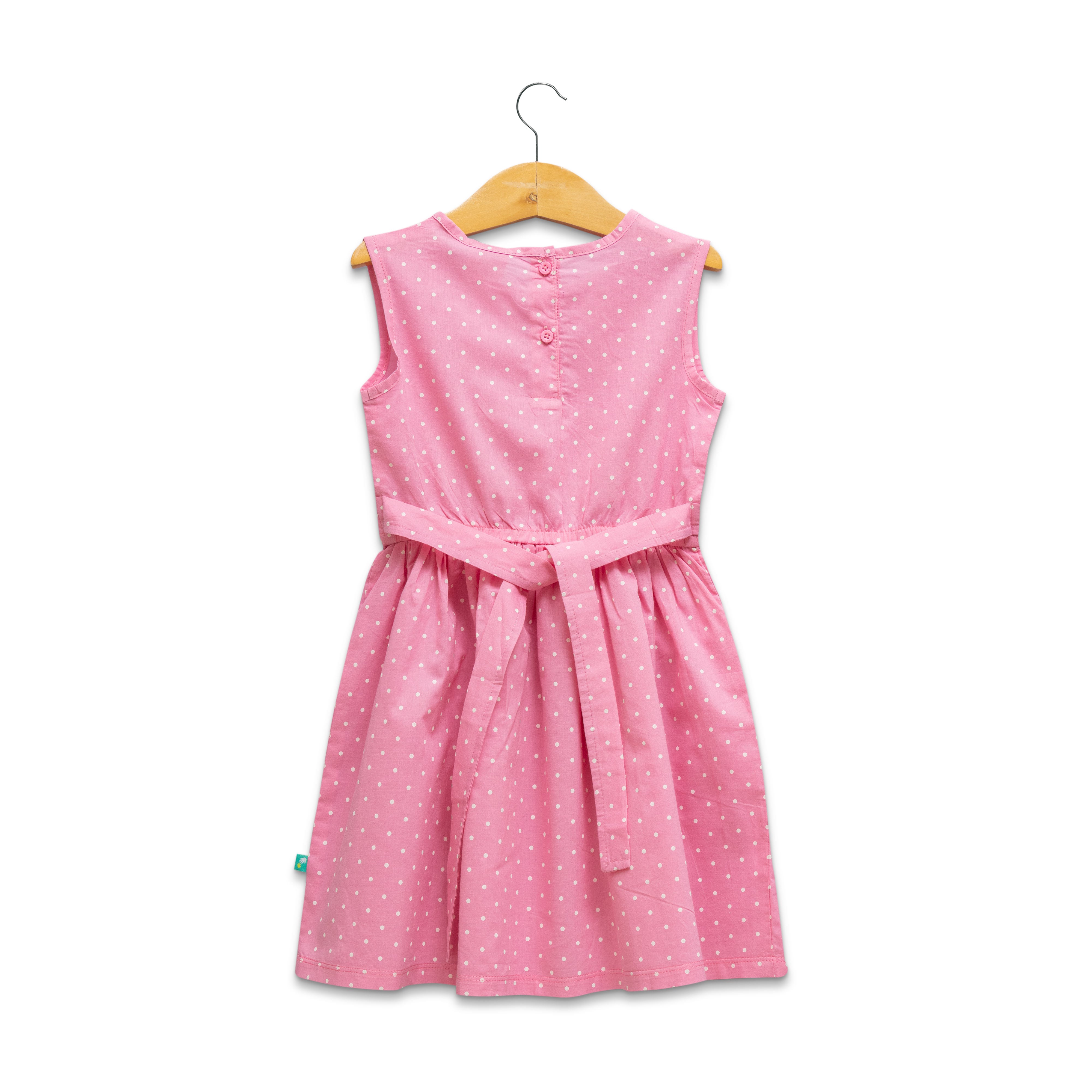 Girls Sleeveless AOP Dress - Light Pink