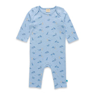 "Baby Boys' Cotton Romper with Safari Animal Print – Light Blue"