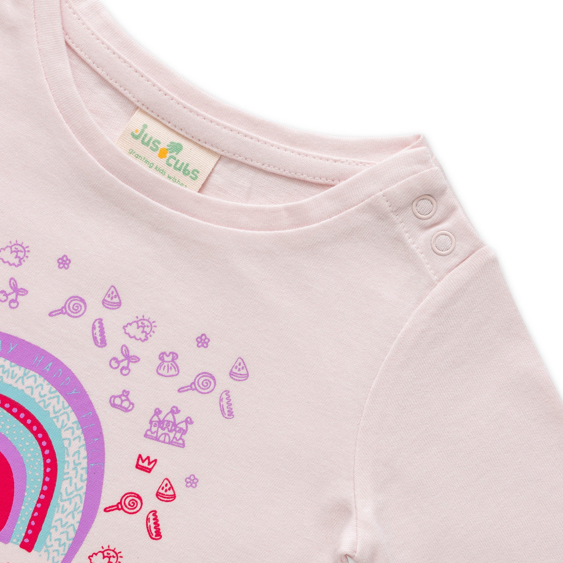 "Baby Girls' Pink Long Sleeve T-Shirt – Rainbow & Pretty Things Print – Soft Cotton"
