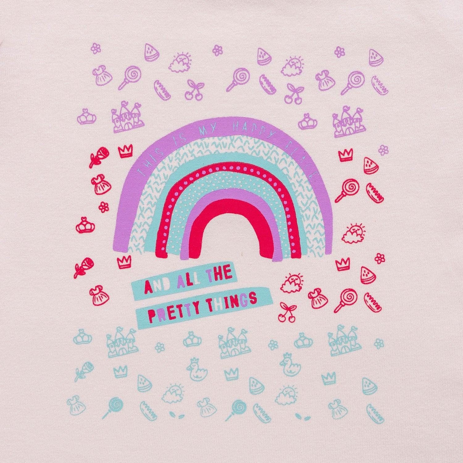 "Baby Girls' Pink Long Sleeve T-Shirt – Rainbow & Pretty Things Print – Soft Cotton"