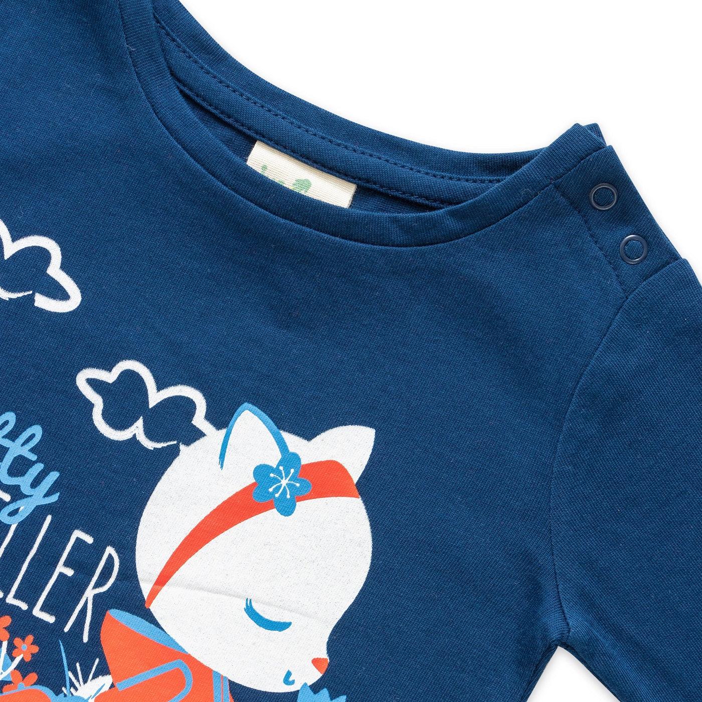 "Baby Girls' Navy Blue 'Pretty Traveler' Long Sleeve T-Shirt – Cartoon Animal Print"