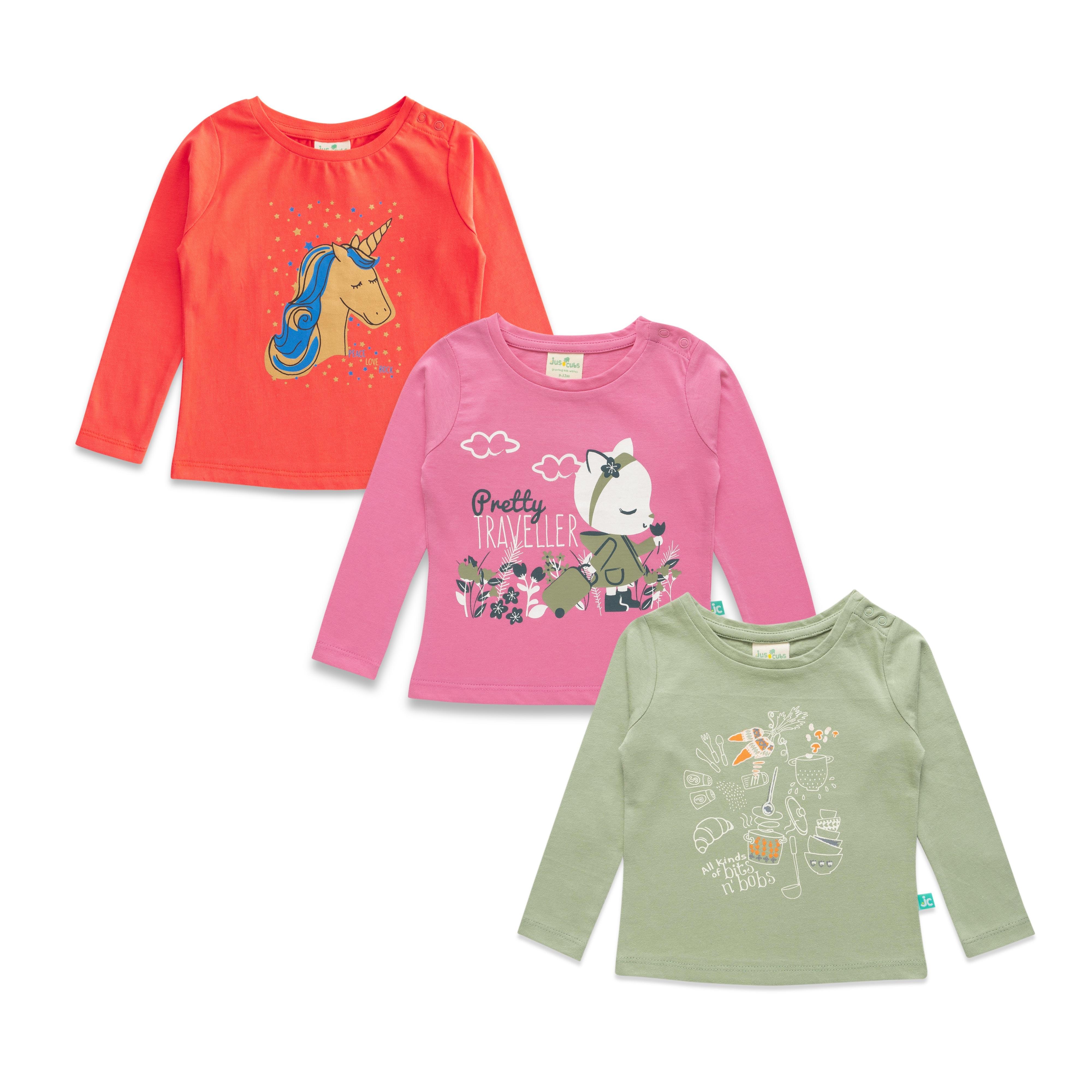 Baby Girls Graphic Printed T Shirts Combo Pack - Juscubs