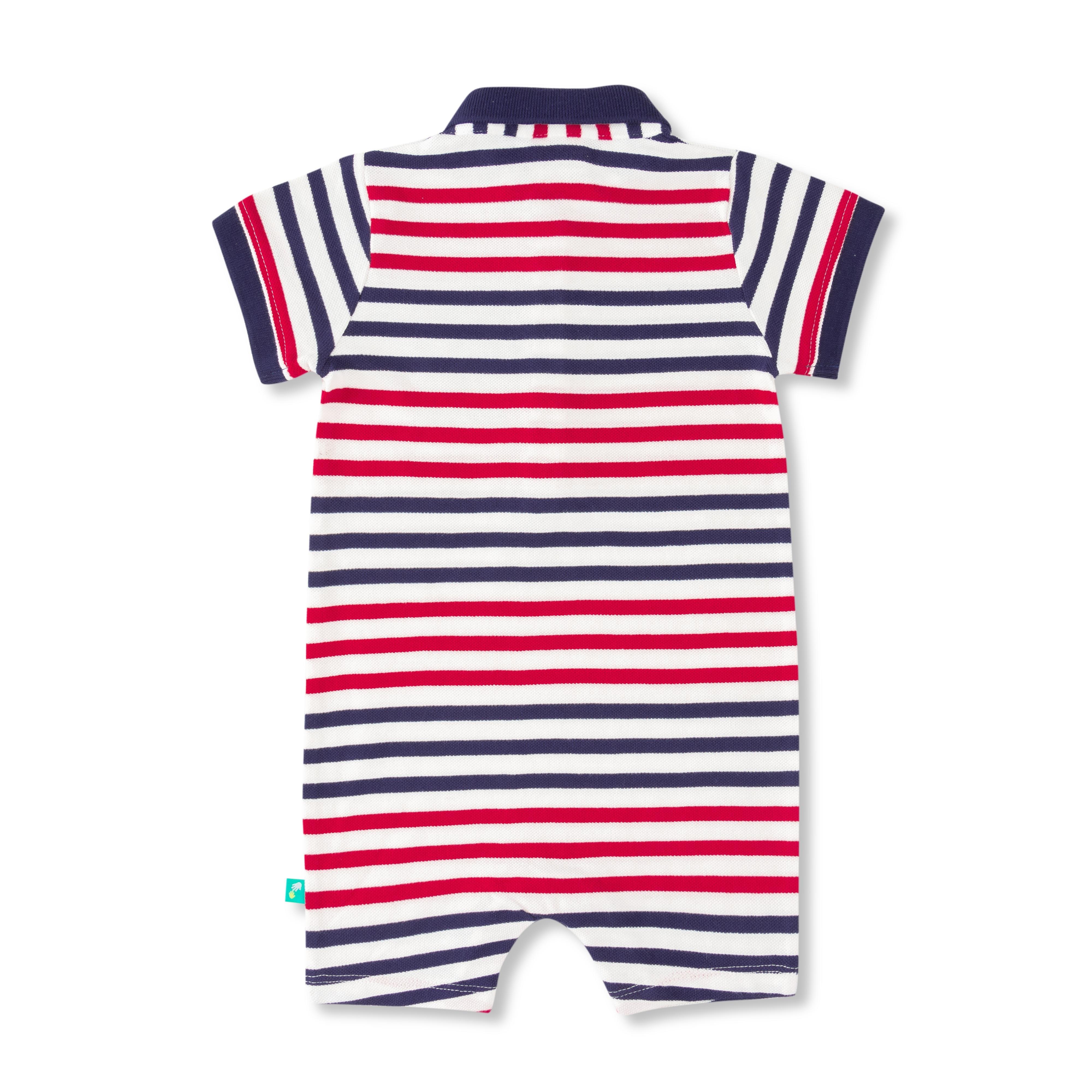 New Born Baby Boy Striped Polo Neck Romper - Juscubs