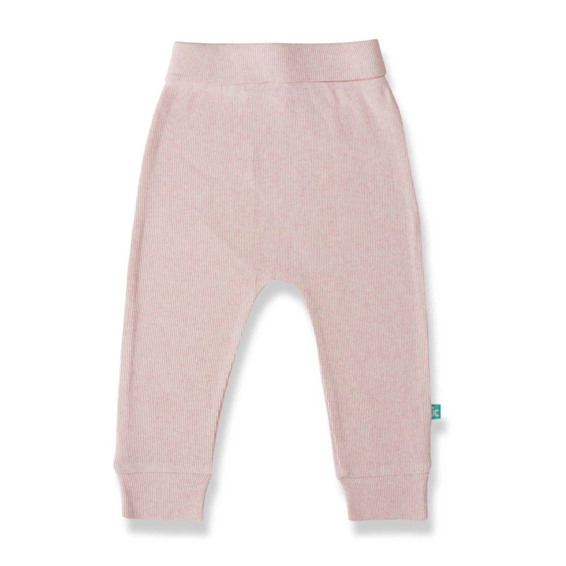 "Grey Ribbed Baby Girls Joggers – Soft Cotton  Pants with Elastic Waist"