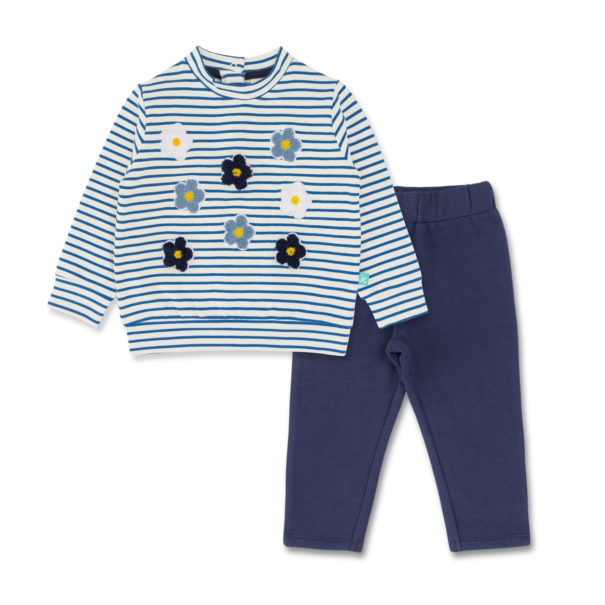 "Baby Girls' Striped Floral Sweatshirt and Navy Pants Set"