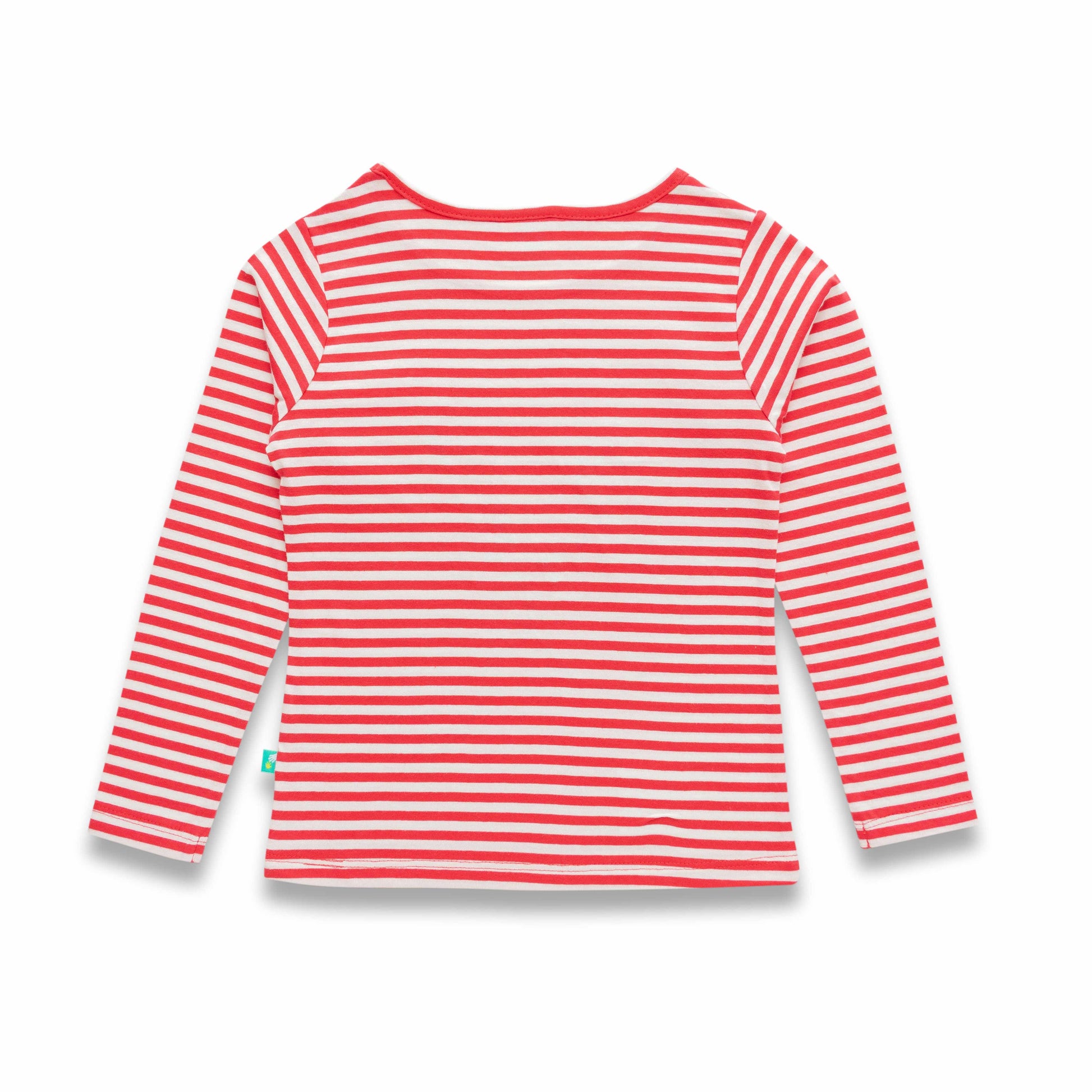 "Girls' Red & White Striped Long Sleeve Top with Embroidered Butterflies"