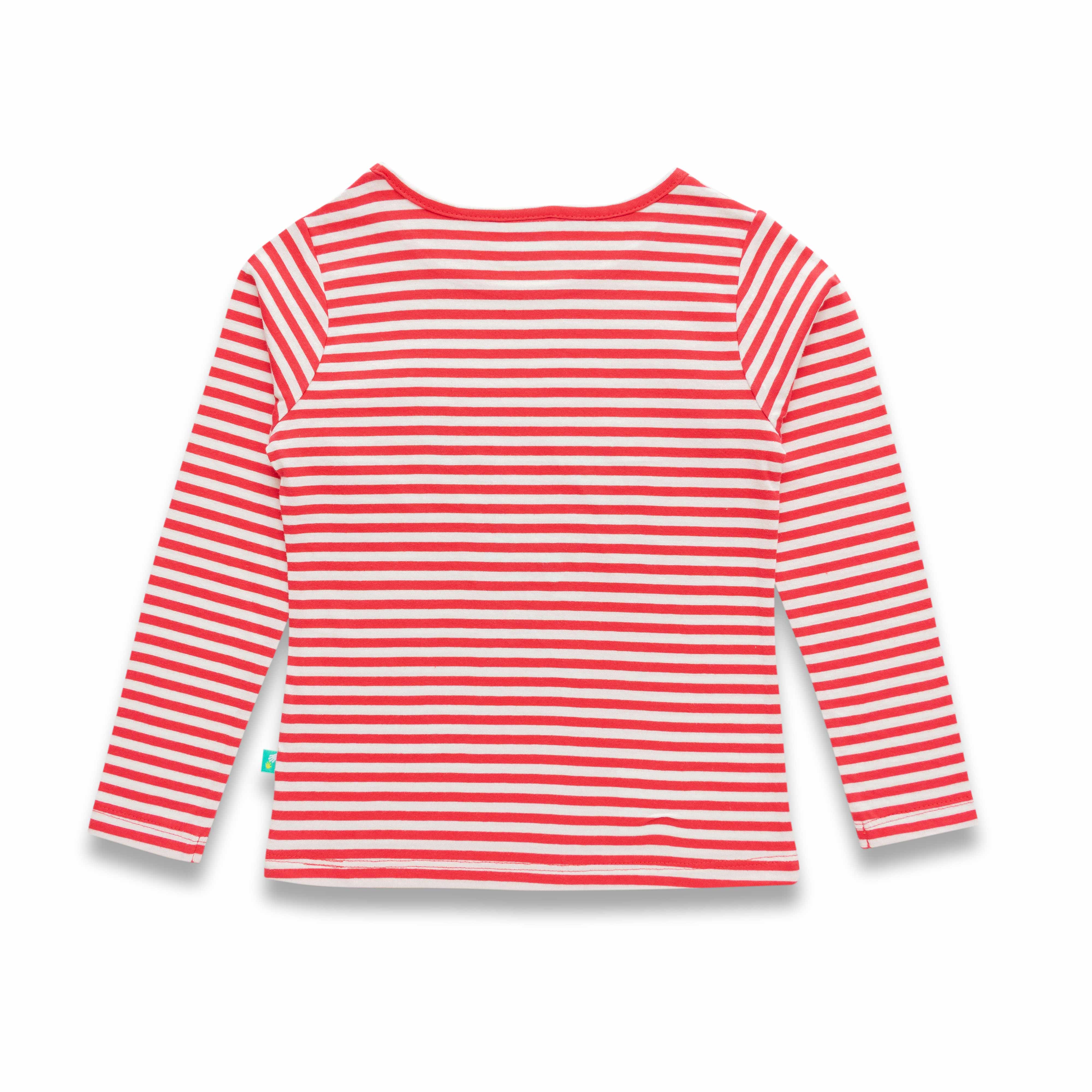 "Baby Girls' Red & White Striped Long Sleeve Top with Embroidered Butterflies"