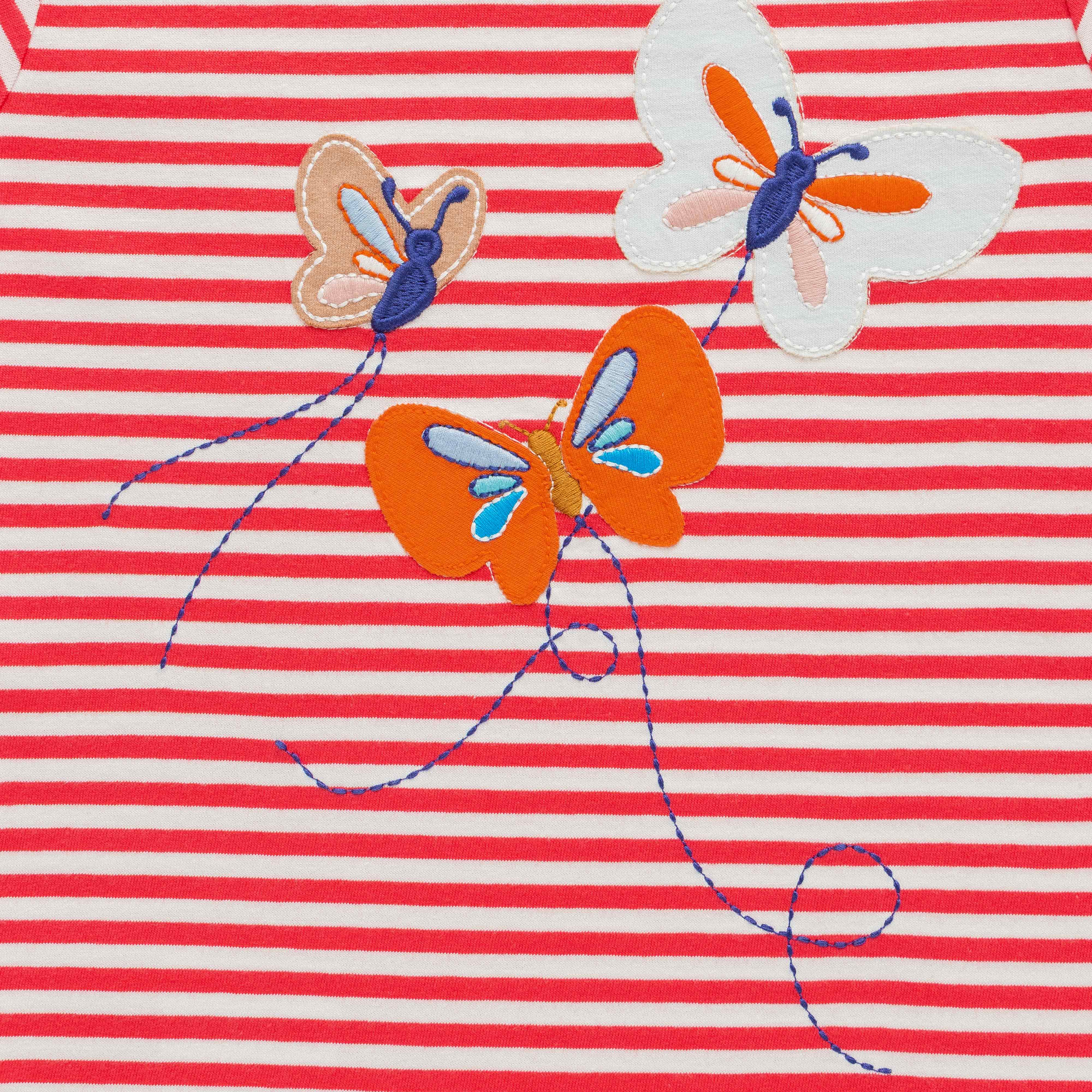 "Baby Girls' Red & White Striped Long Sleeve Top with Embroidered Butterflies"