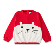 "Red Animal Face Sweatshirt – Cozy Long-Sleeve Pullover for Girls"