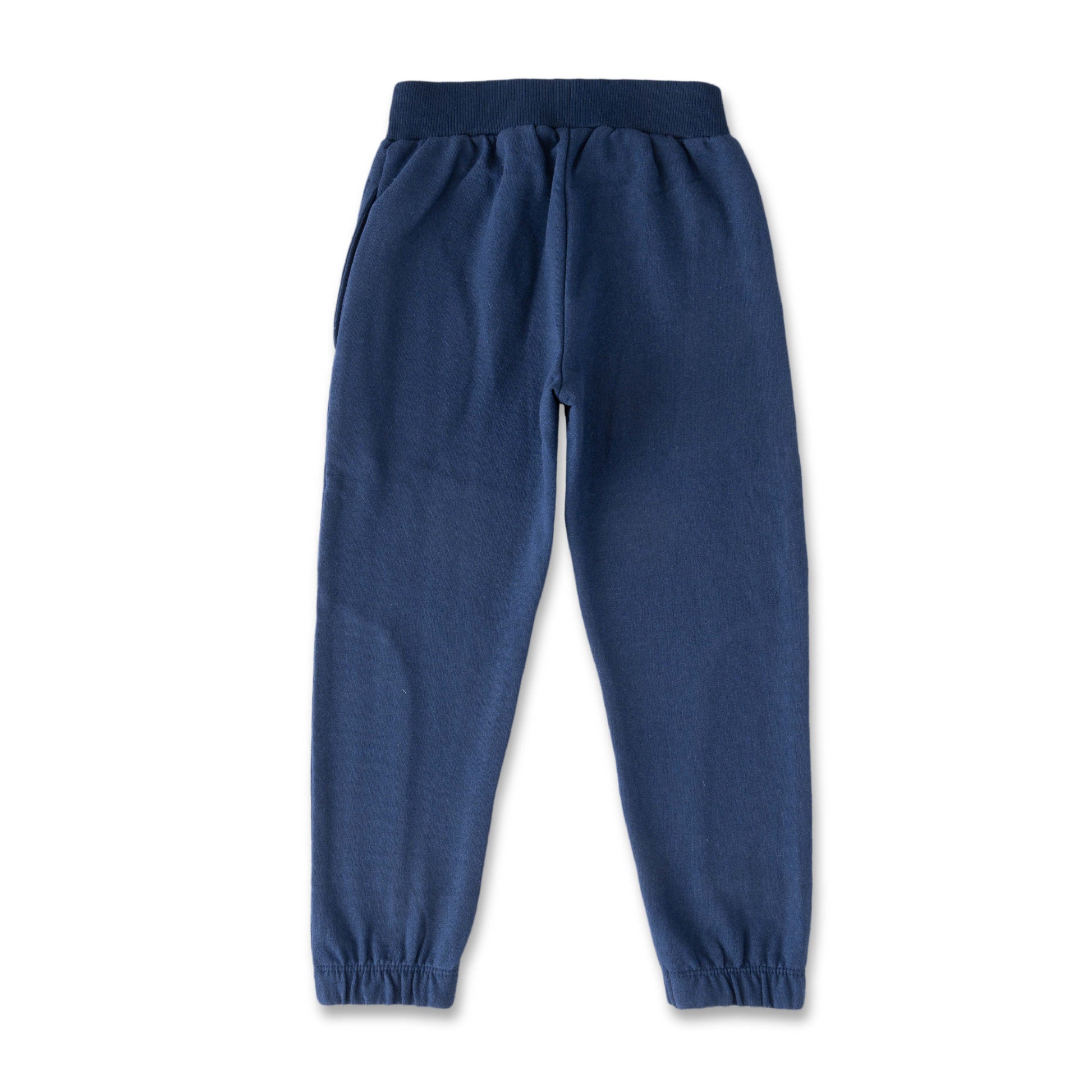 "Girls' Navy Blue Jogger Pants with Embroidered design & Stretchable waist – Cotton Blend"