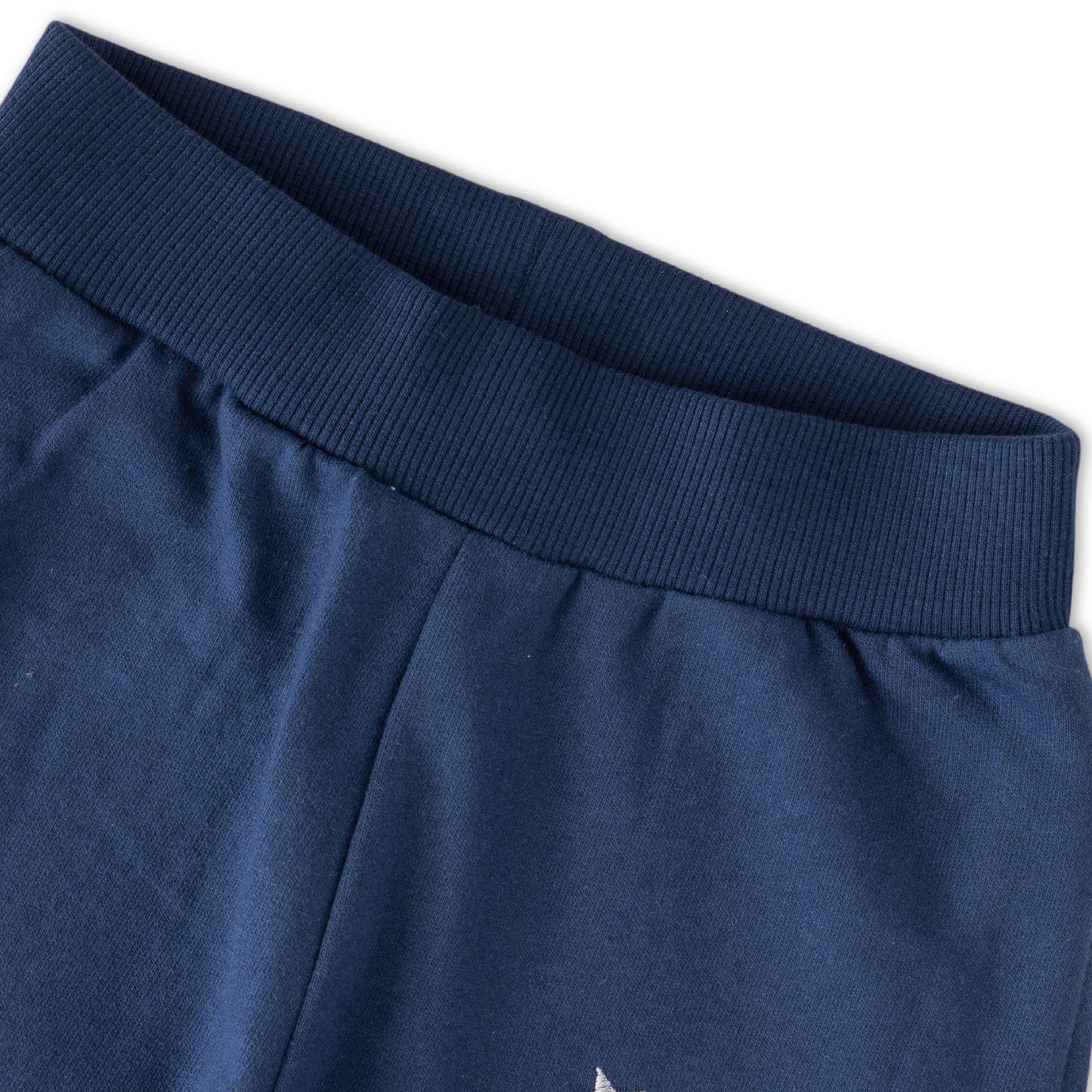 "Girls' Navy Blue Jogger Pants with Embroidered design & Stretchable waist – Cotton Blend"