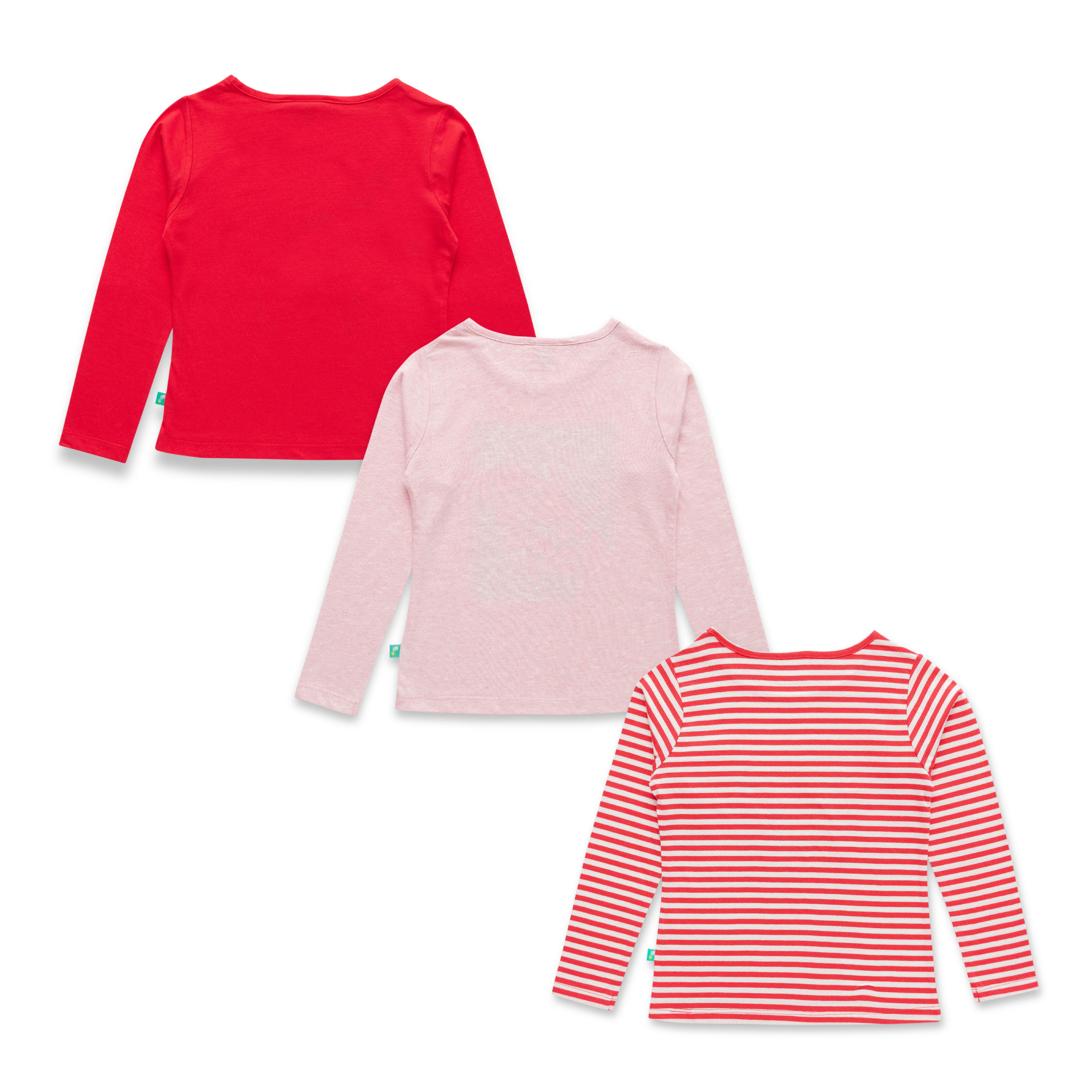 "Baby Girls' Full Sleeve Cotton T-Shirts – Pack of 3 (Graphic & Striped Designs)"
