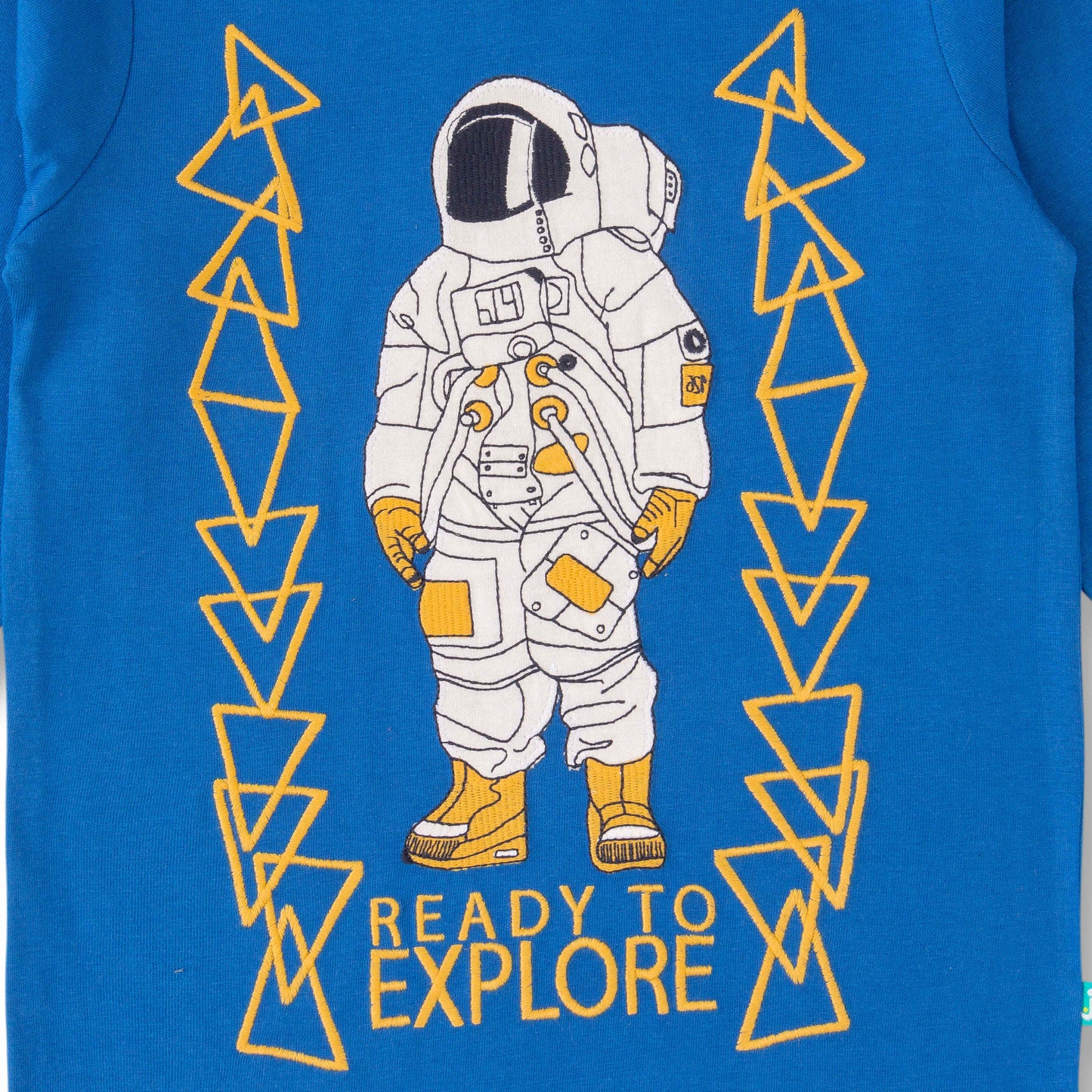 "Baby Boys' Blue Long Sleeve T-Shirt with Astronaut Print – 'Ready to Explore' Theme"