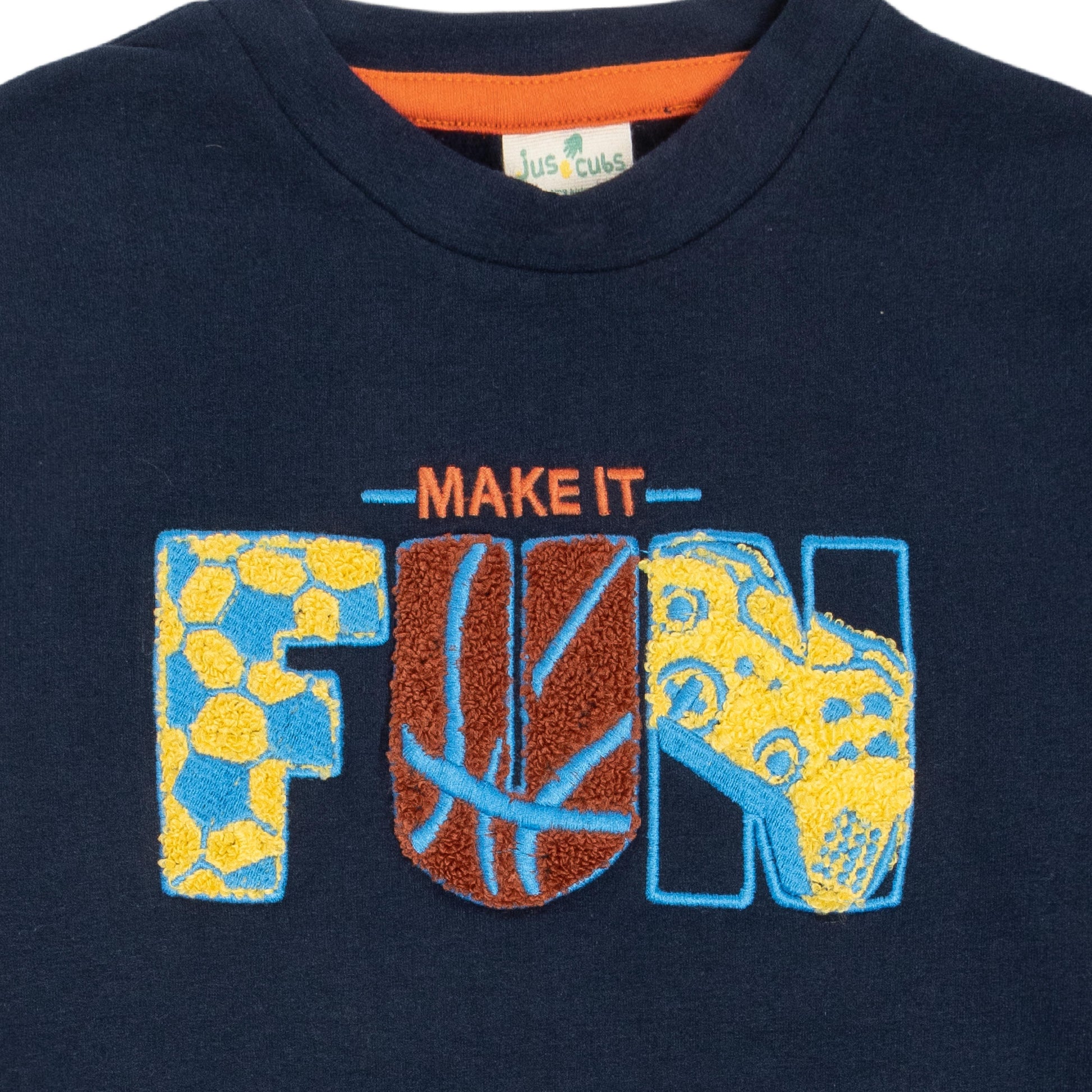 "Boys' Colorblock Sweatshirt – 'Make It Fun' Textured Graphic, Crew Neck, Long Sleeves"