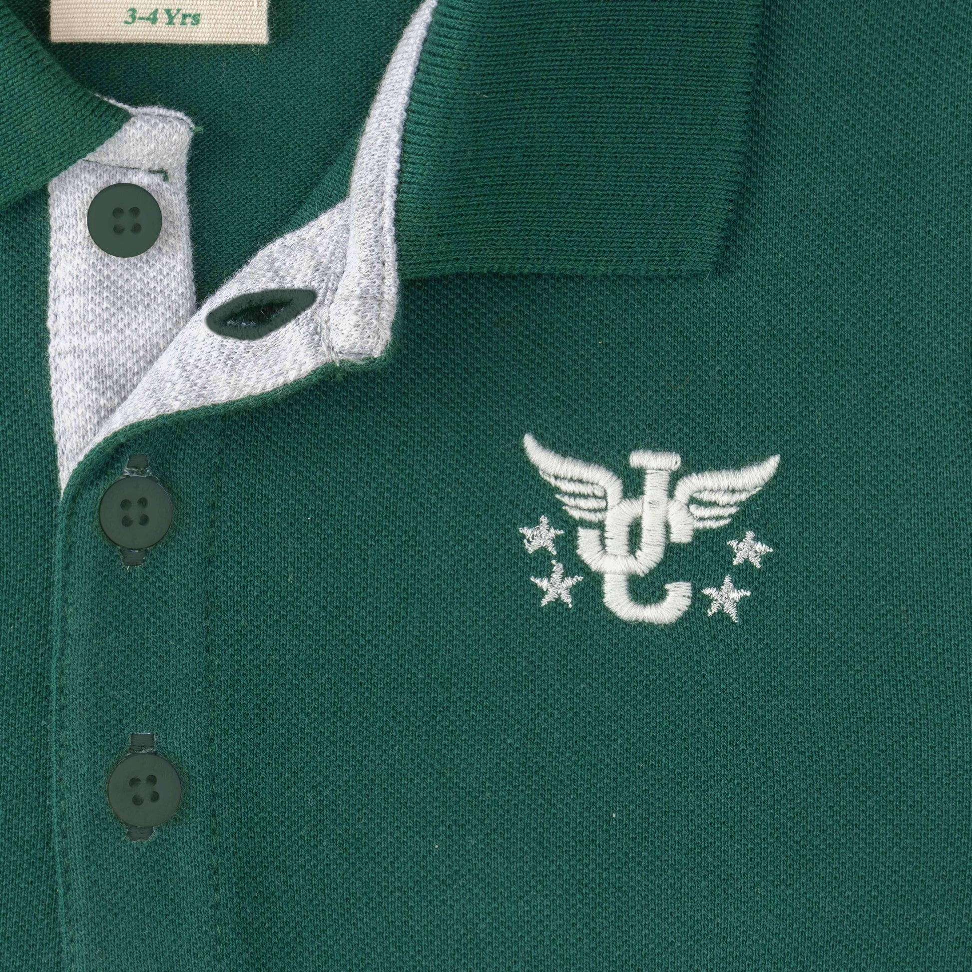 Boys' Dark Green Polo T-Shirt with Embroidered Logo & Sleeve Number Detail