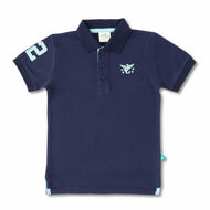 Boys' Navy Blue Polo T-Shirt with Embroidered Logo & Number Detail