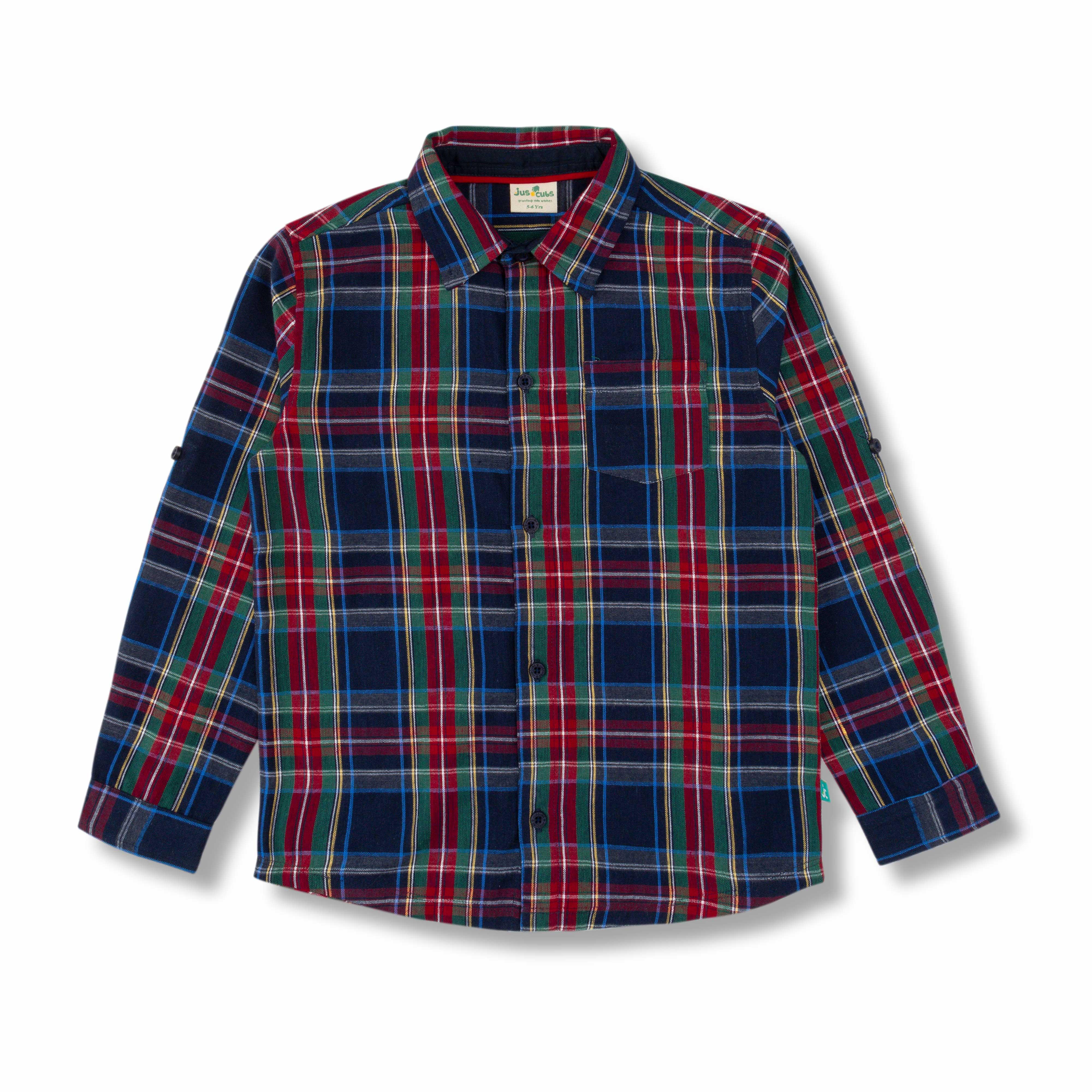 Baby Boys Checked Full Sleeve Button Down Collar Shirt - Juscubs