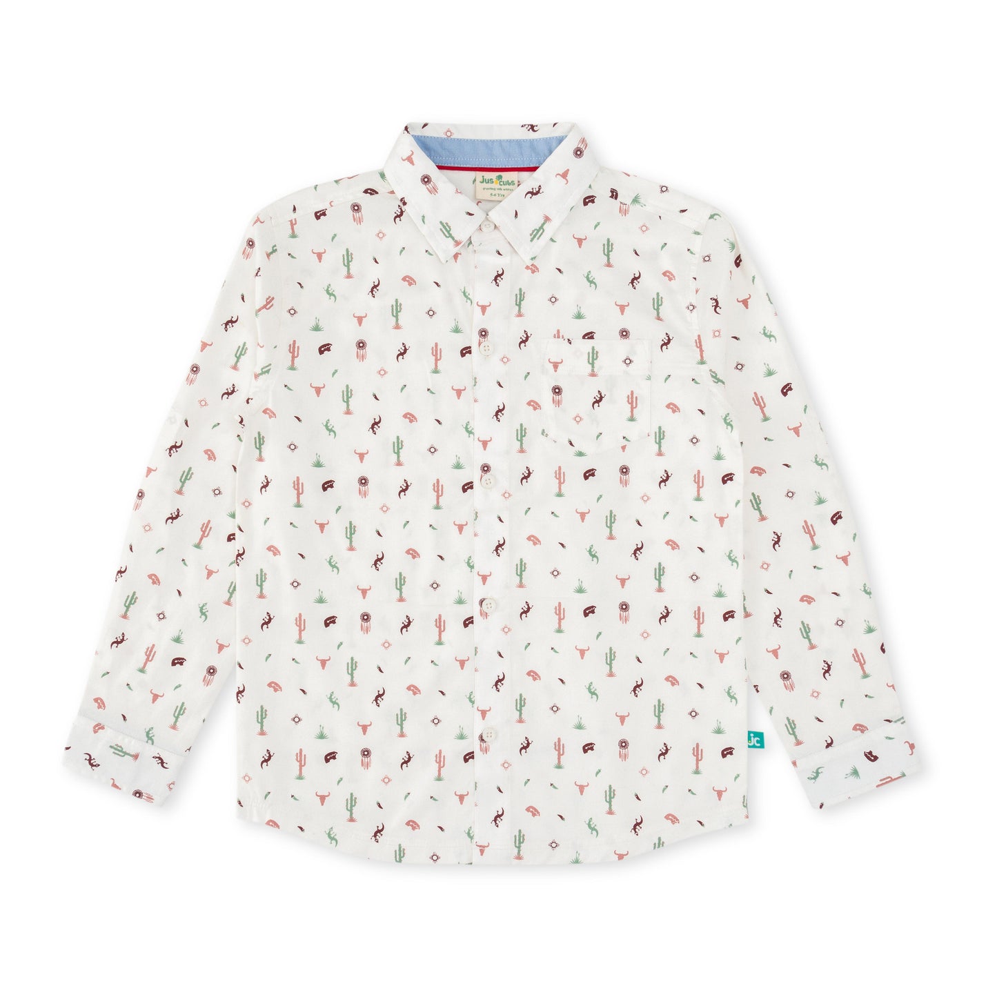 "Boys' White Western-Themed Print Button-Up Shirt"