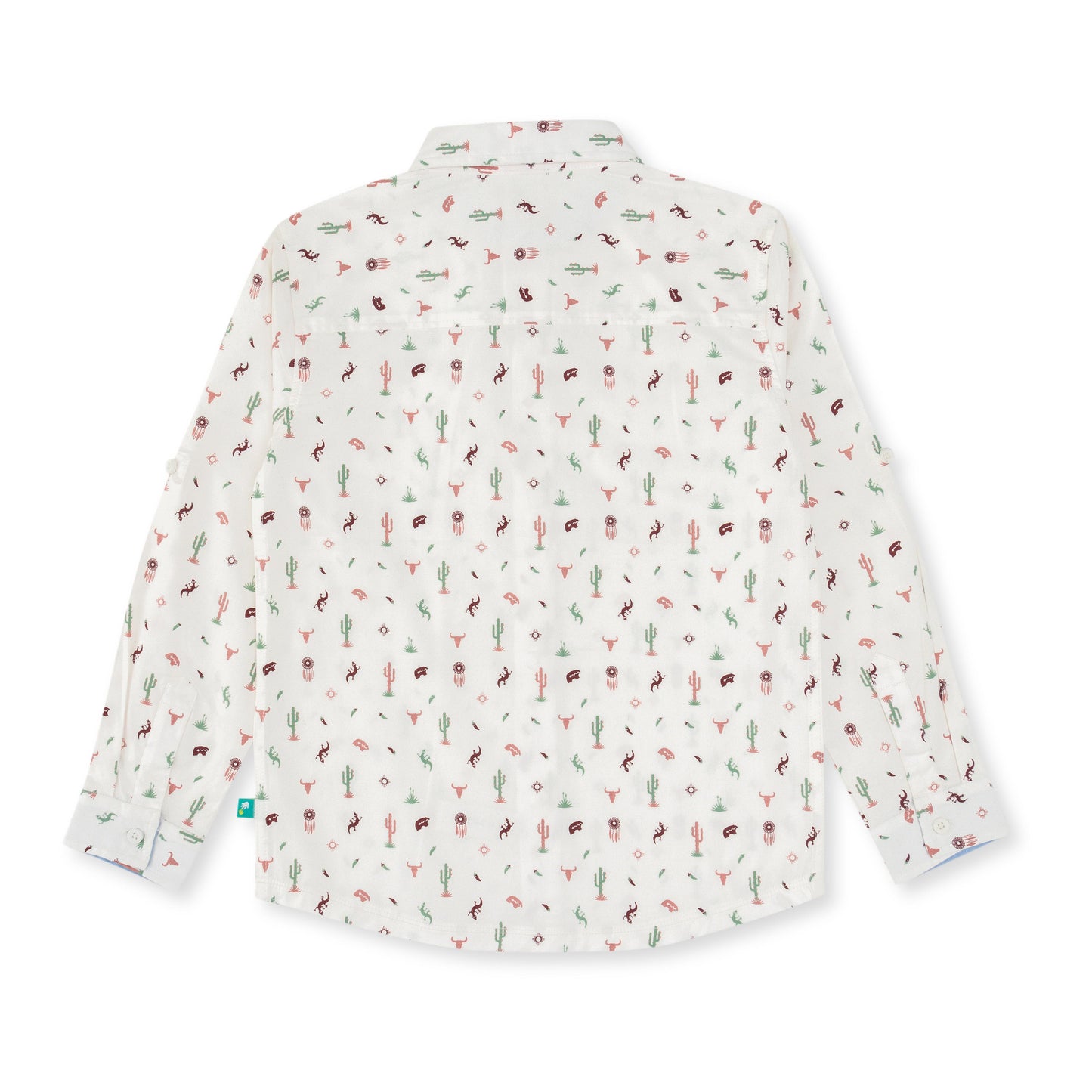 "Boys' White Western-Themed Print Button-Up Shirt"