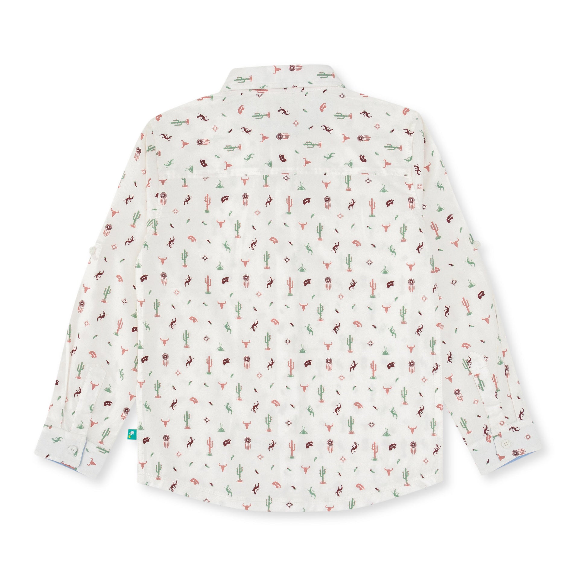 "Boys' White Western-Themed Print Button-Up Shirt"