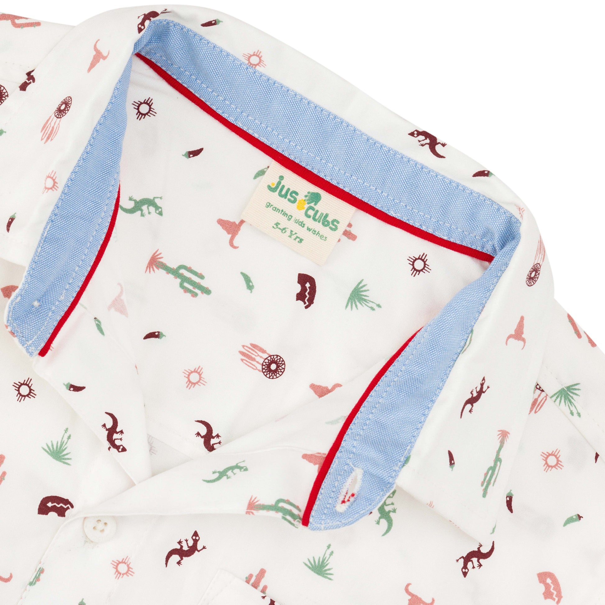 "Boys' White Western-Themed Print Button-Up Shirt"