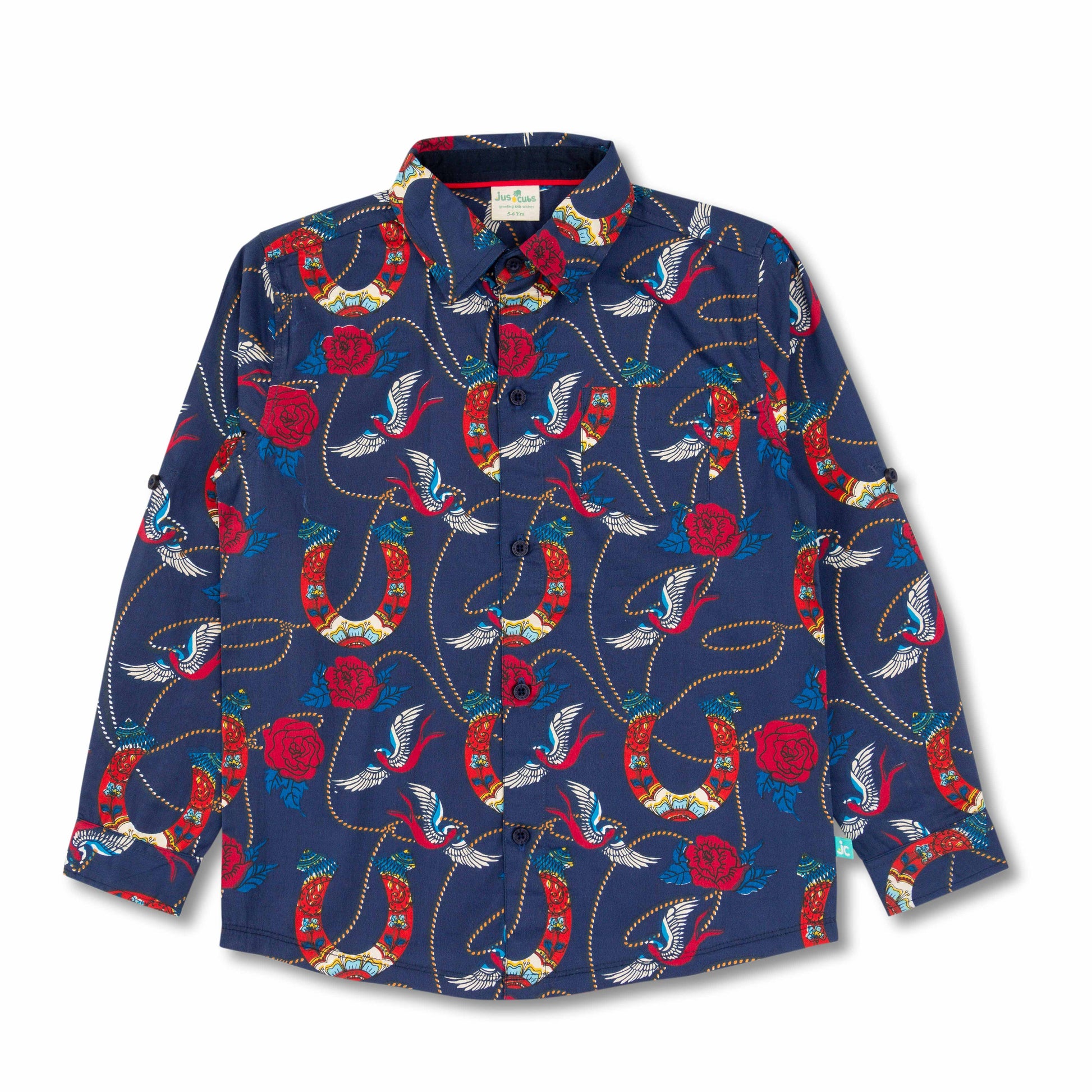 "Navy Printed Full-Sleeve Shirt – Stylish Button-Down for Baby Boys"