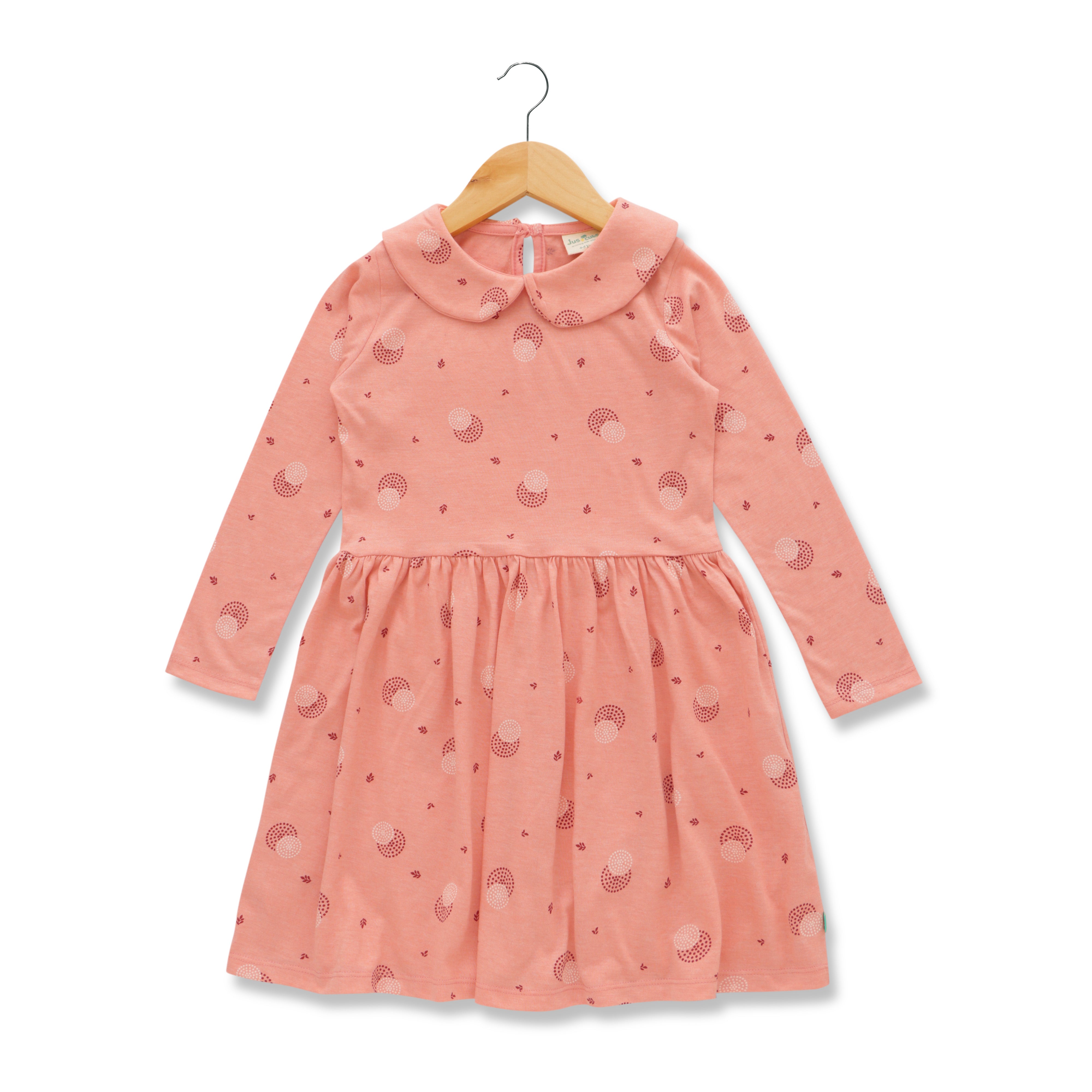 Girls' Blush Pink Dress with Peter Pan Collar & Dotted Moon Print