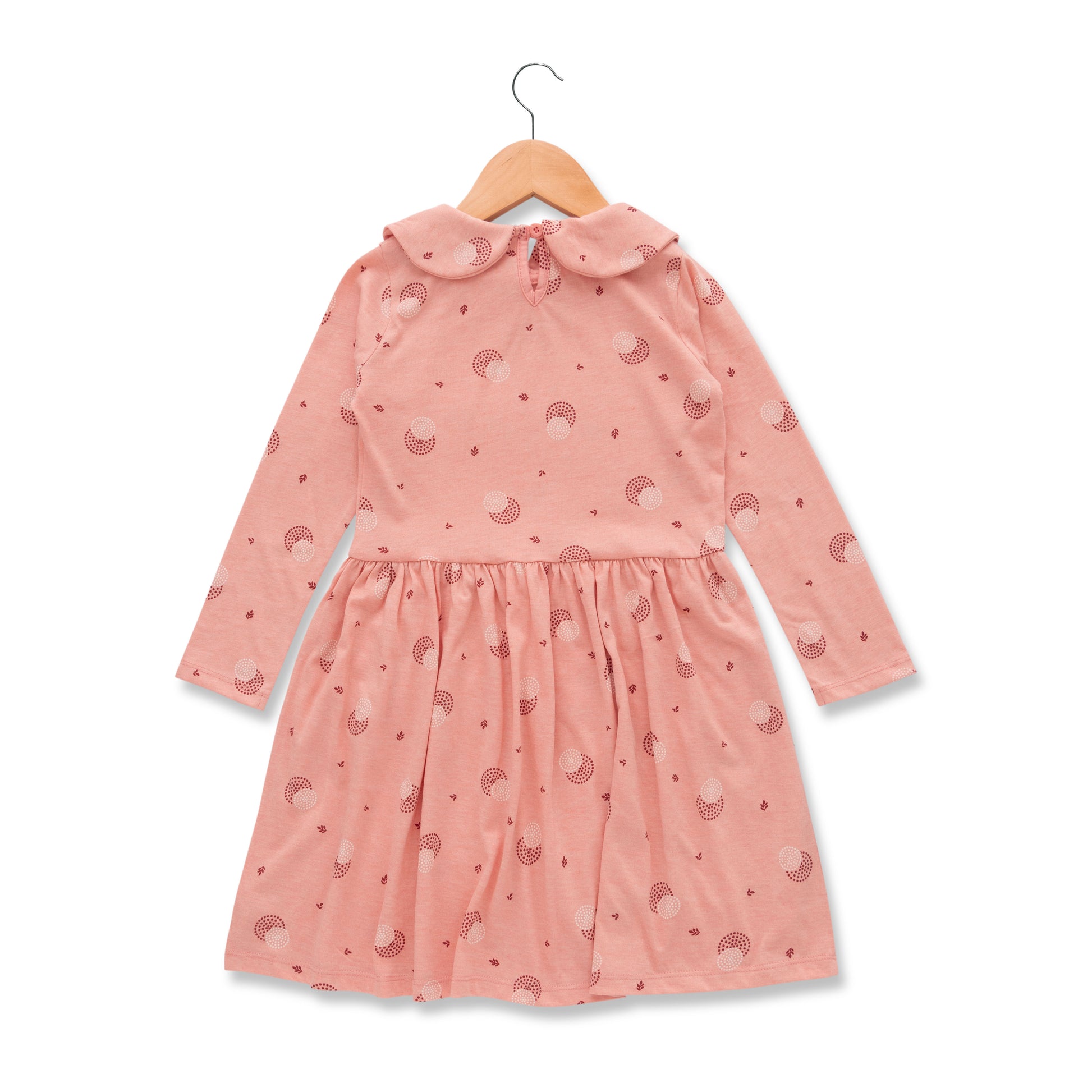 Girls' Blush Pink Dress with Peter Pan Collar & Dotted Moon Print
