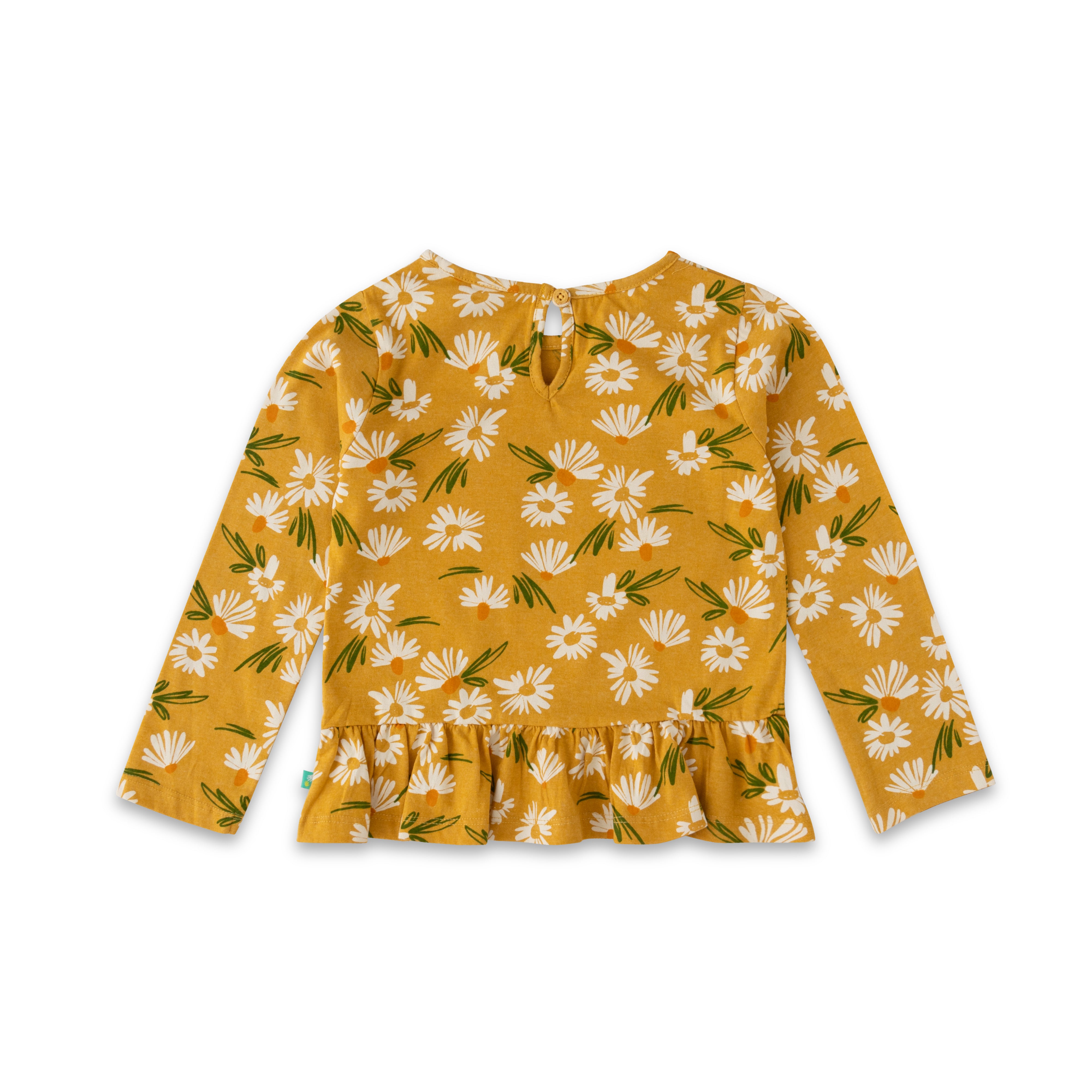 Girls' Mustard Floral Ruffle Hem Top