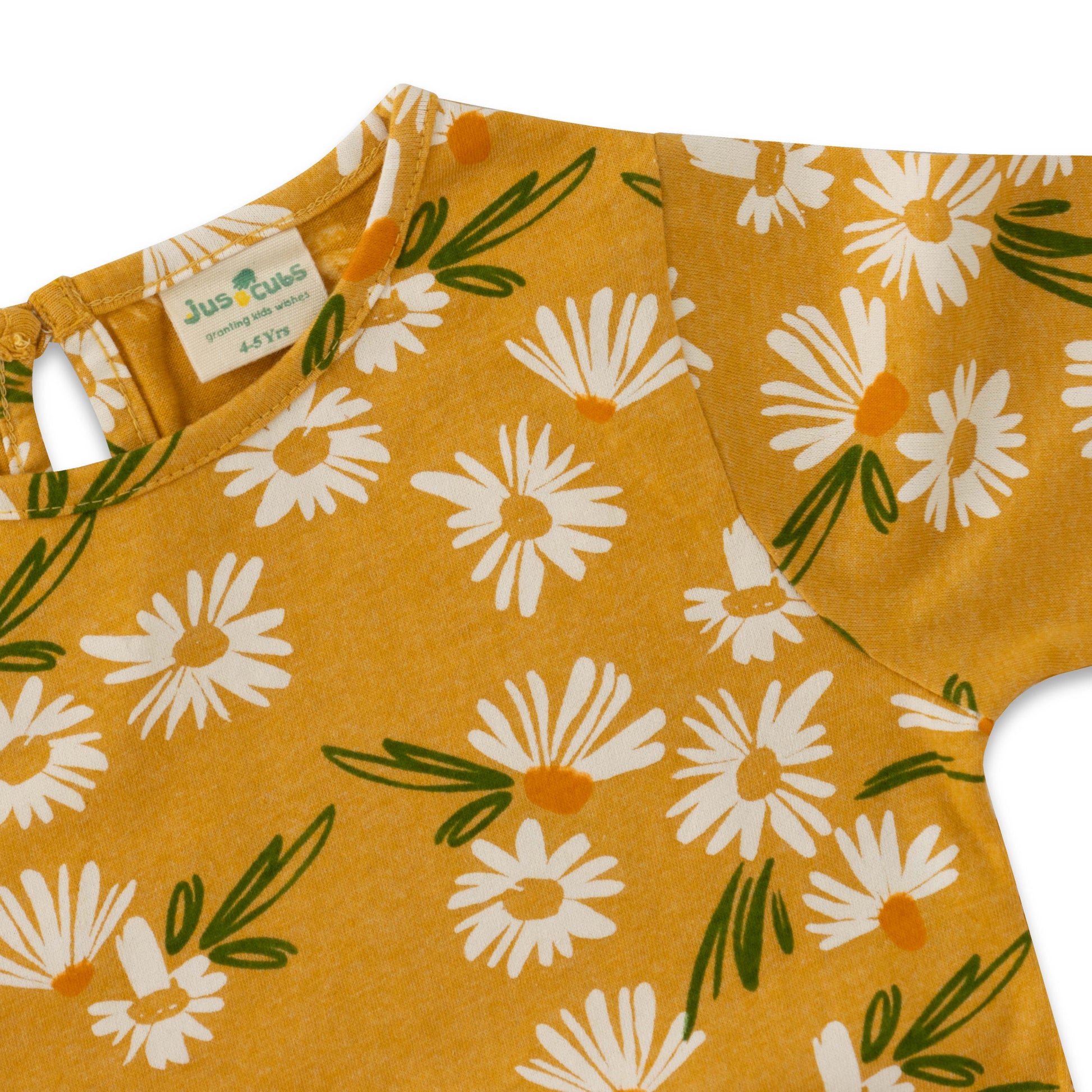 Girls' Long Sleeve Peplum Top – Mustard Yellow with White Daisy Print
