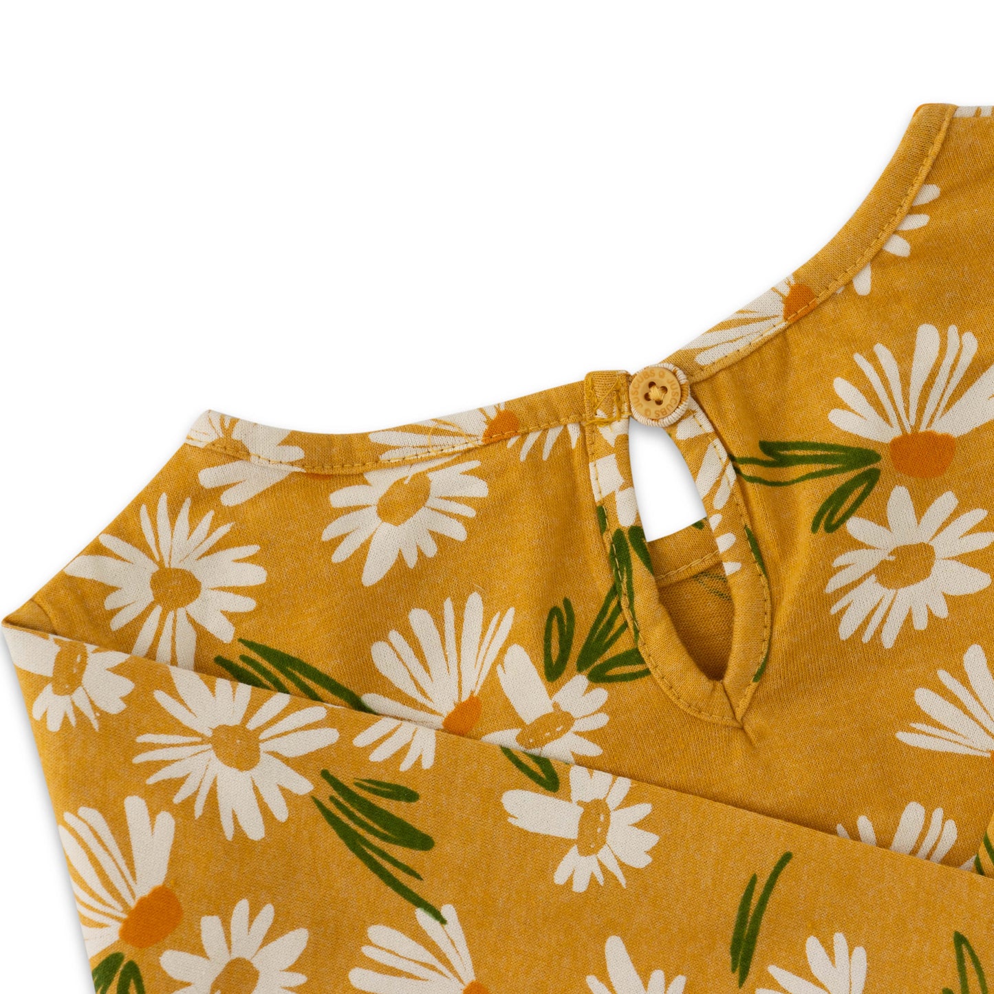 Girls' Long Sleeve Peplum Top – Mustard Yellow with White Daisy Print
