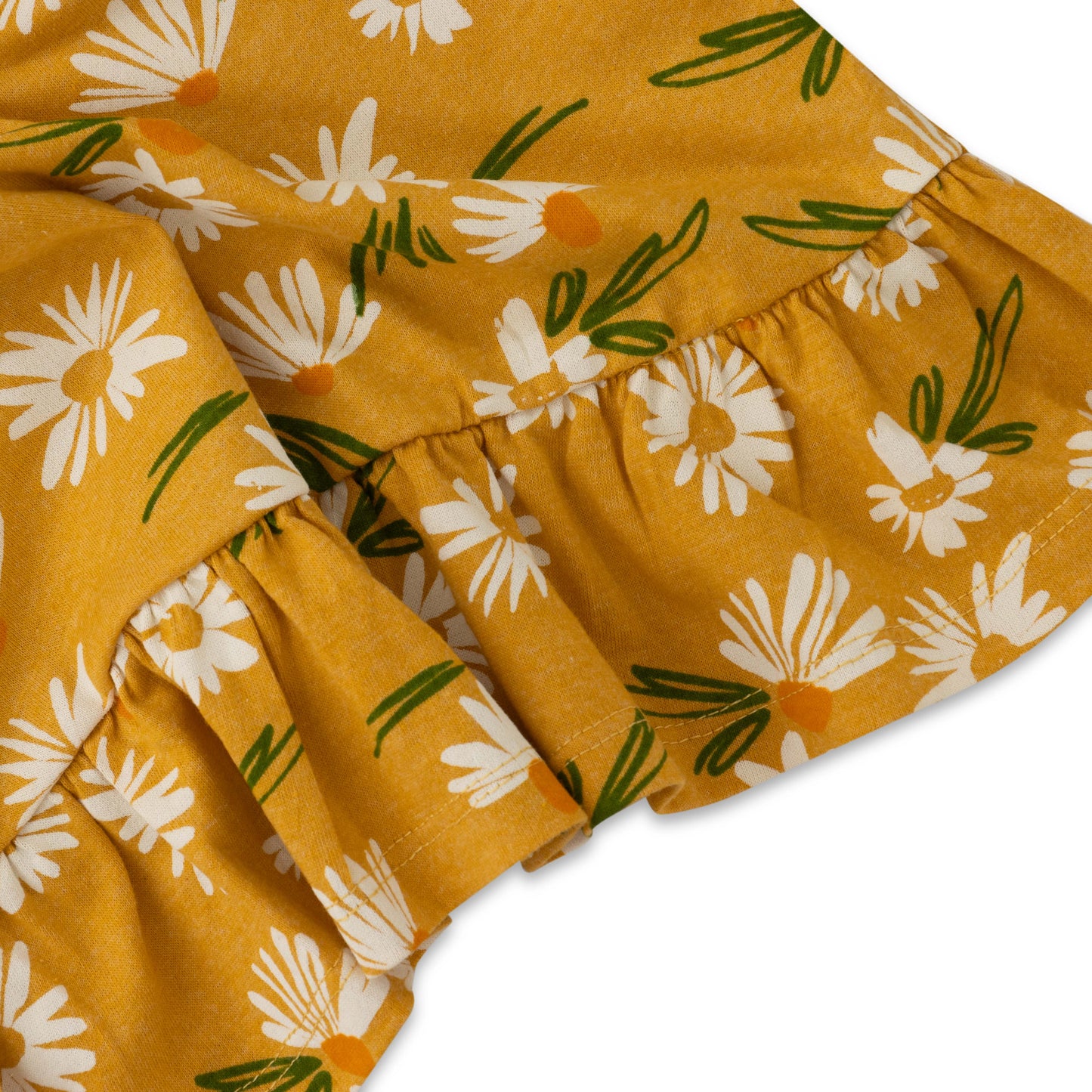 Girls' Long Sleeve Peplum Top – Mustard Yellow with White Daisy Print
