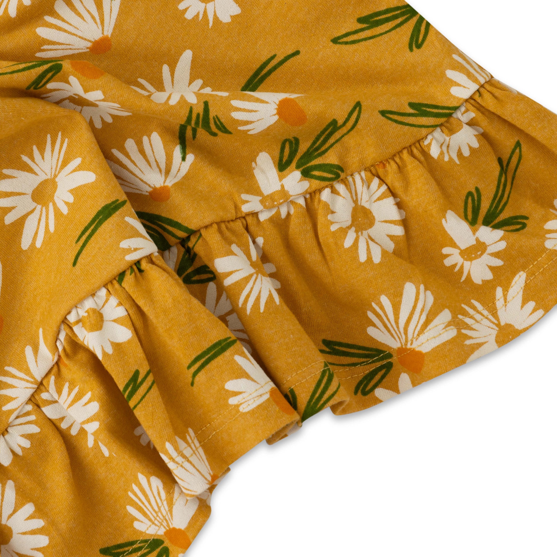 Girls' Long Sleeve Peplum Top – Mustard Yellow with White Daisy Print
